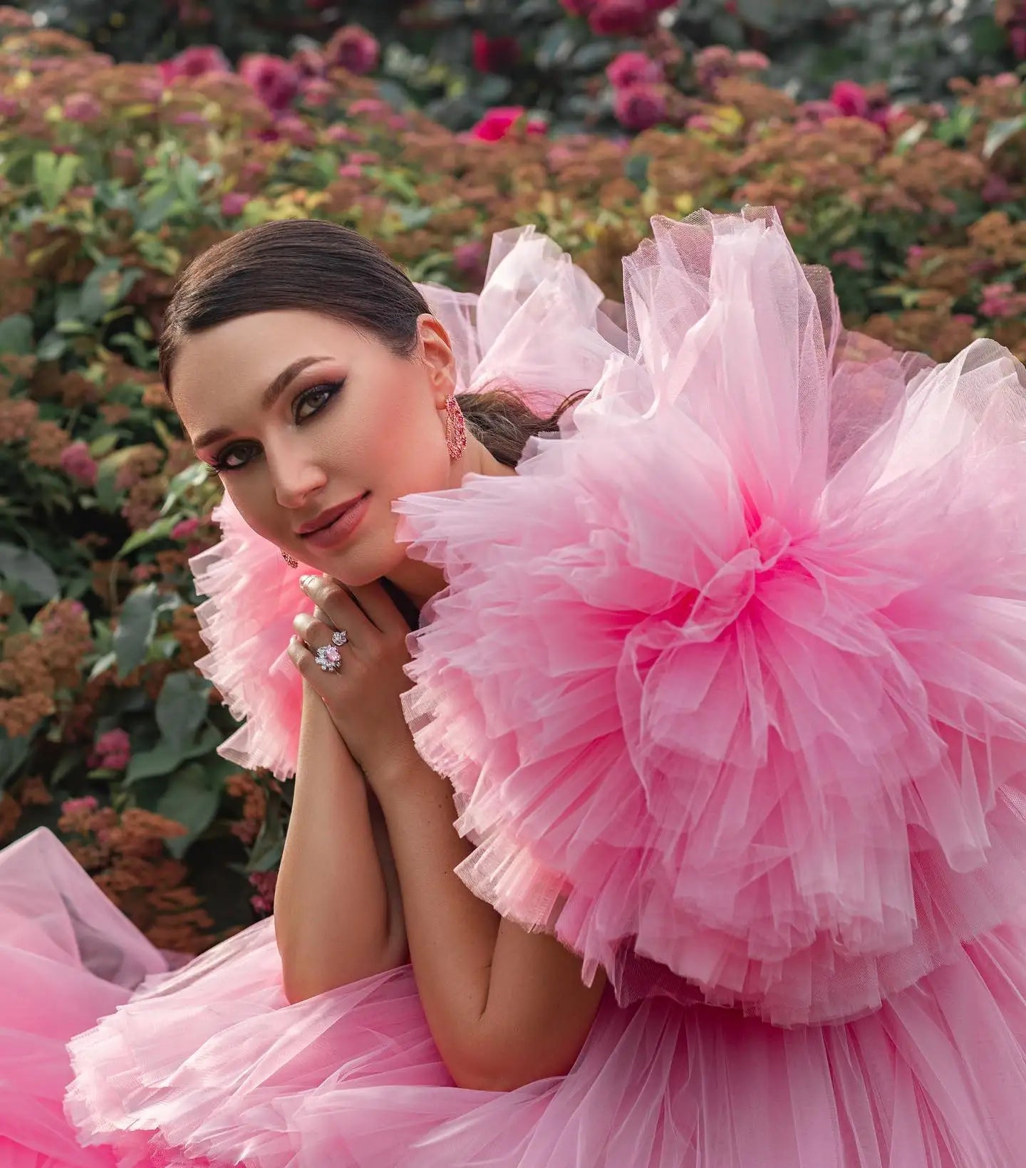 Pink Tulle Ruffled ALine Party Dress