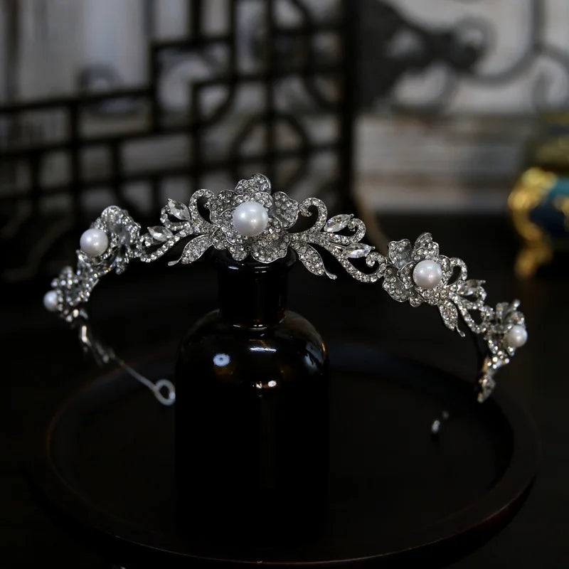 Crystal Tiaras And Crowns For Wedding Bride Headpiece Pearl Bridal Headbands Tiaras For Women Girl 15 Years Party Prom Headdress as picture 4