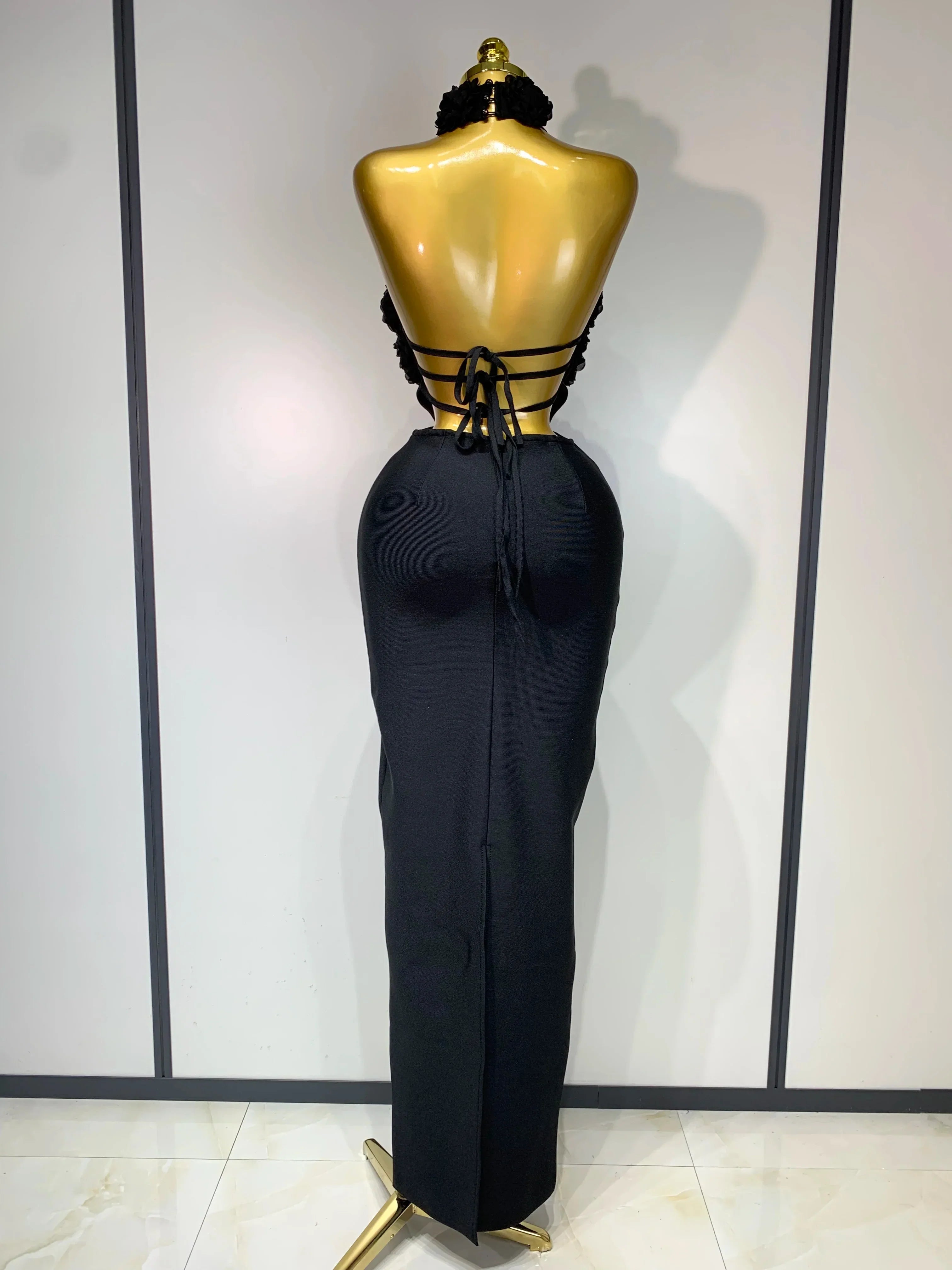 Women Sexy Halter Hollow Out Flowers Bodycon Bandage Dress Red Backless Celebirty Elegant Party Luxury Birthday Wedding Dresses