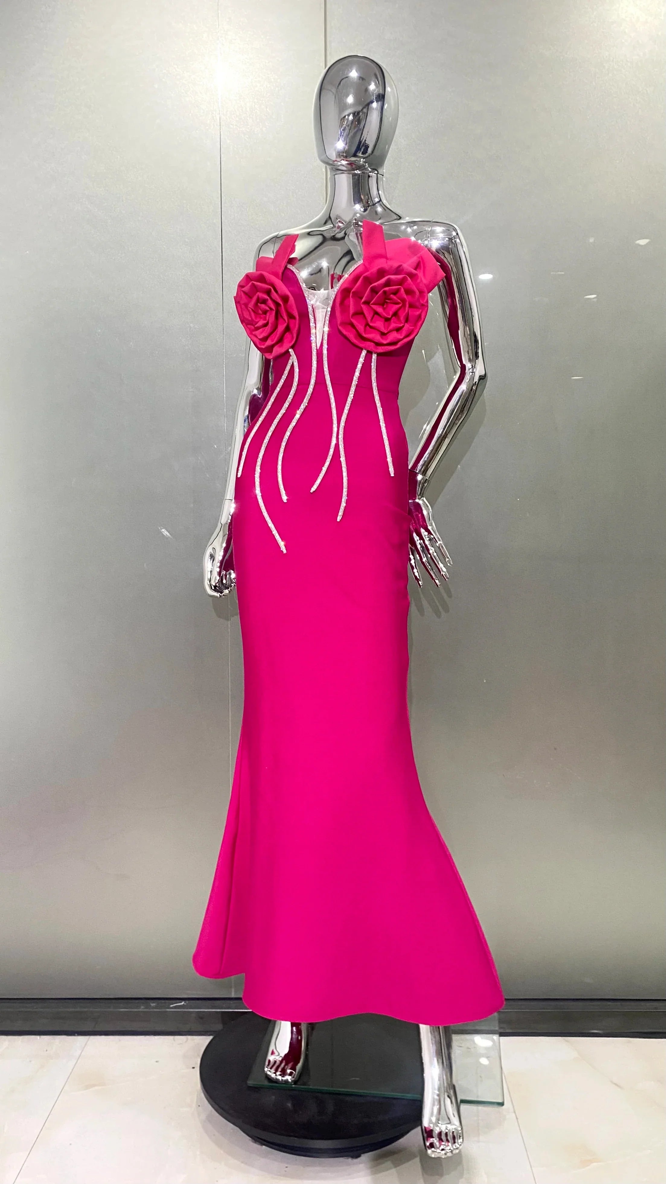 Rosered Color Women Sexy Florals Off the Shoulder Bodycon Bandage Long Dress Celebrate Evening Party Birthday Dress Outfit