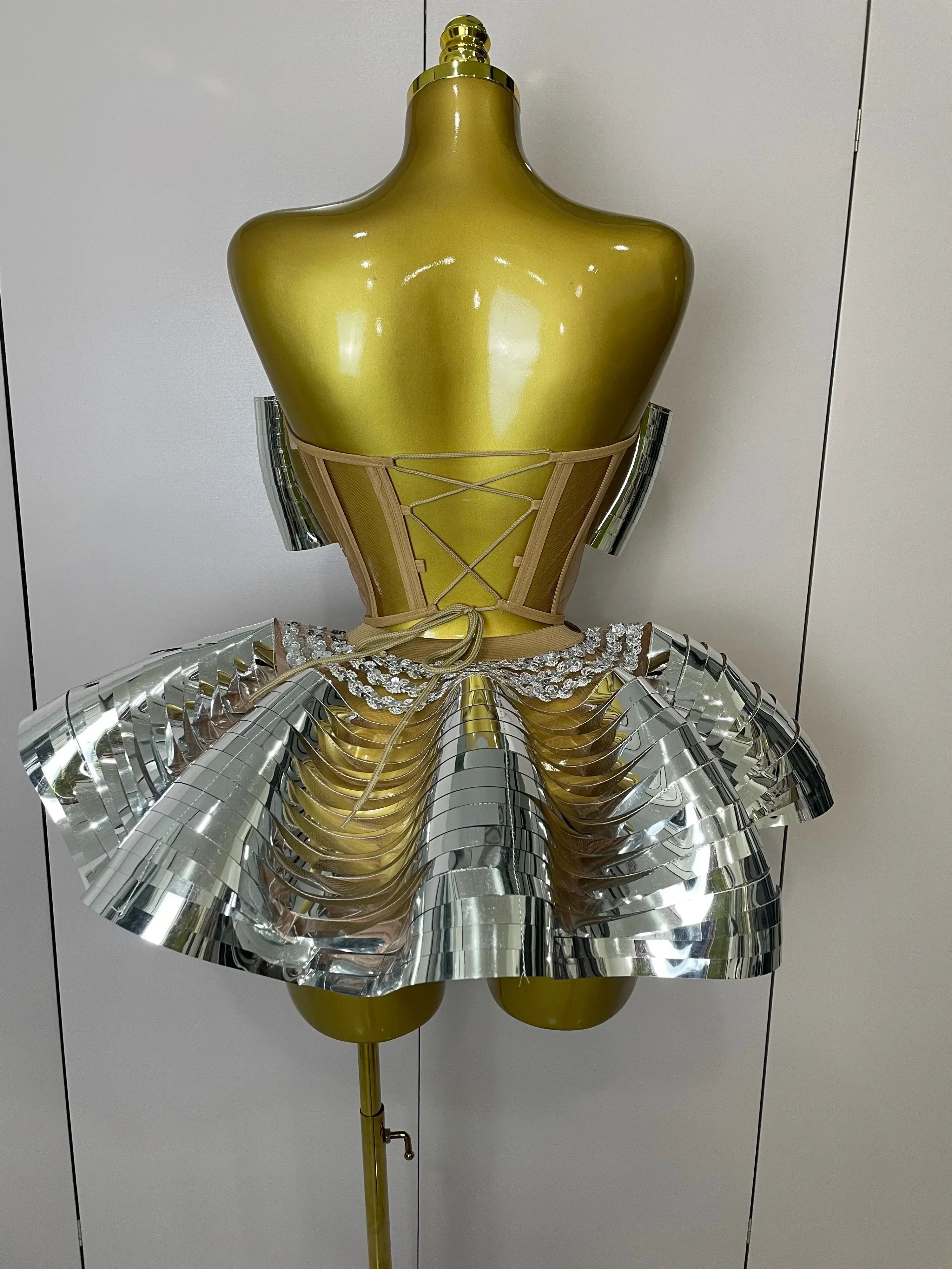 Women Silver Sequins Rhinestone Sexy Backless Two Piece Set  Birthday Party Club Fancy Outfit Stage Performance Costume