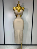 Women Sexy V Neck Backless Khaki Bodycon Bandage Dress Celebrity Elegant Evening Club Party Luxury Birthday Dress Khaki