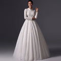 Customized High Neck A-line Muslim Wedding Dress Long Sleeve Lace Applique Bridal Dress Vintage Vestidos De Novia 2025 WHITE