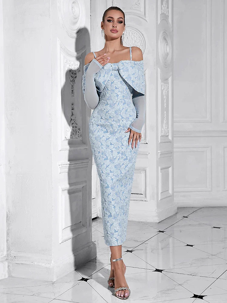 OffShoulder Mesh Floral Slim Long Lace Dress