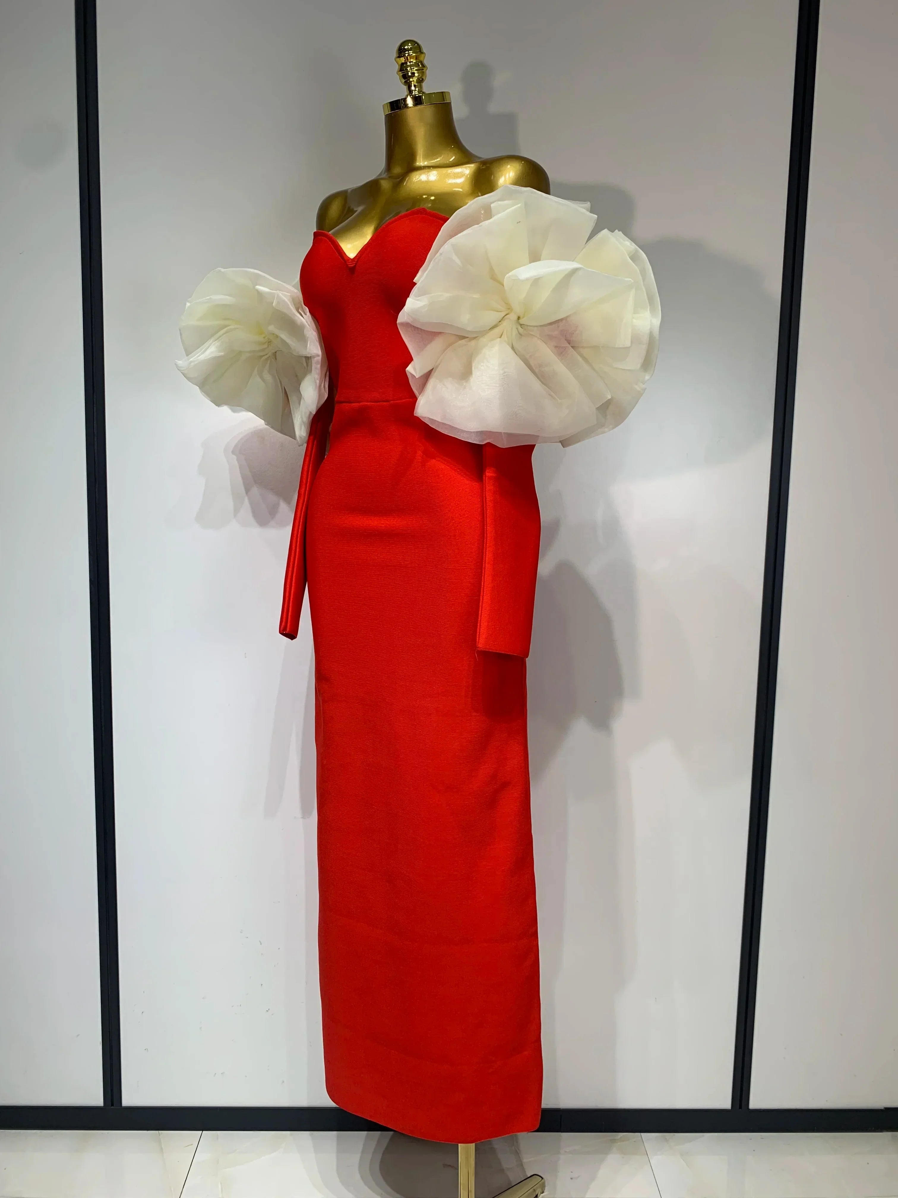 Sexy Off Shoulder Women Red Bodycon Bandage Dress  Long Sleeved Celebrity Elegant Backless Dress Luxury Birthday Dresses