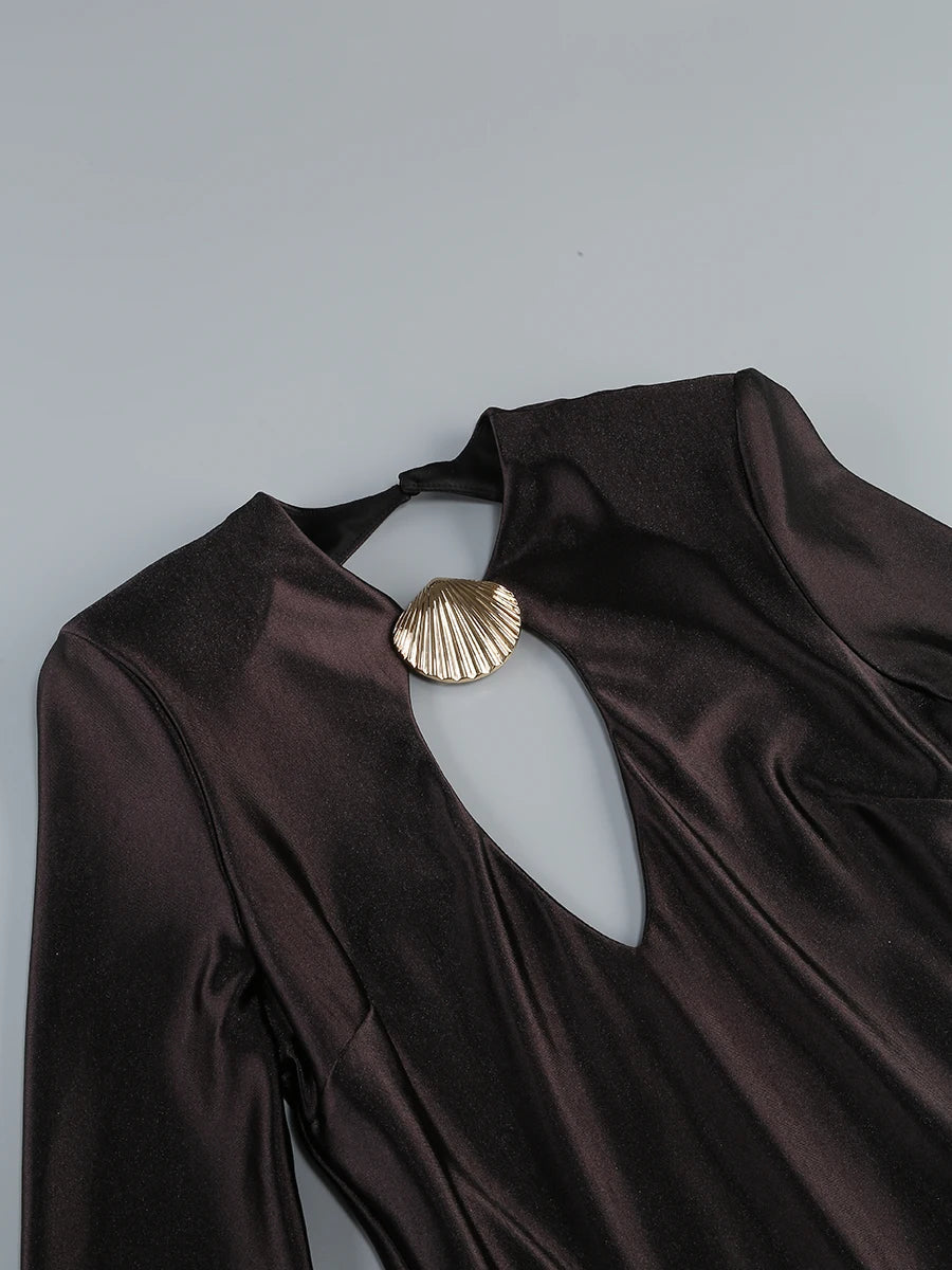 Women Long Sleeve Sexy Keyholes Bodycon Floor-length Dress Elegant Evening Party Prom Runway Fashion Dress
