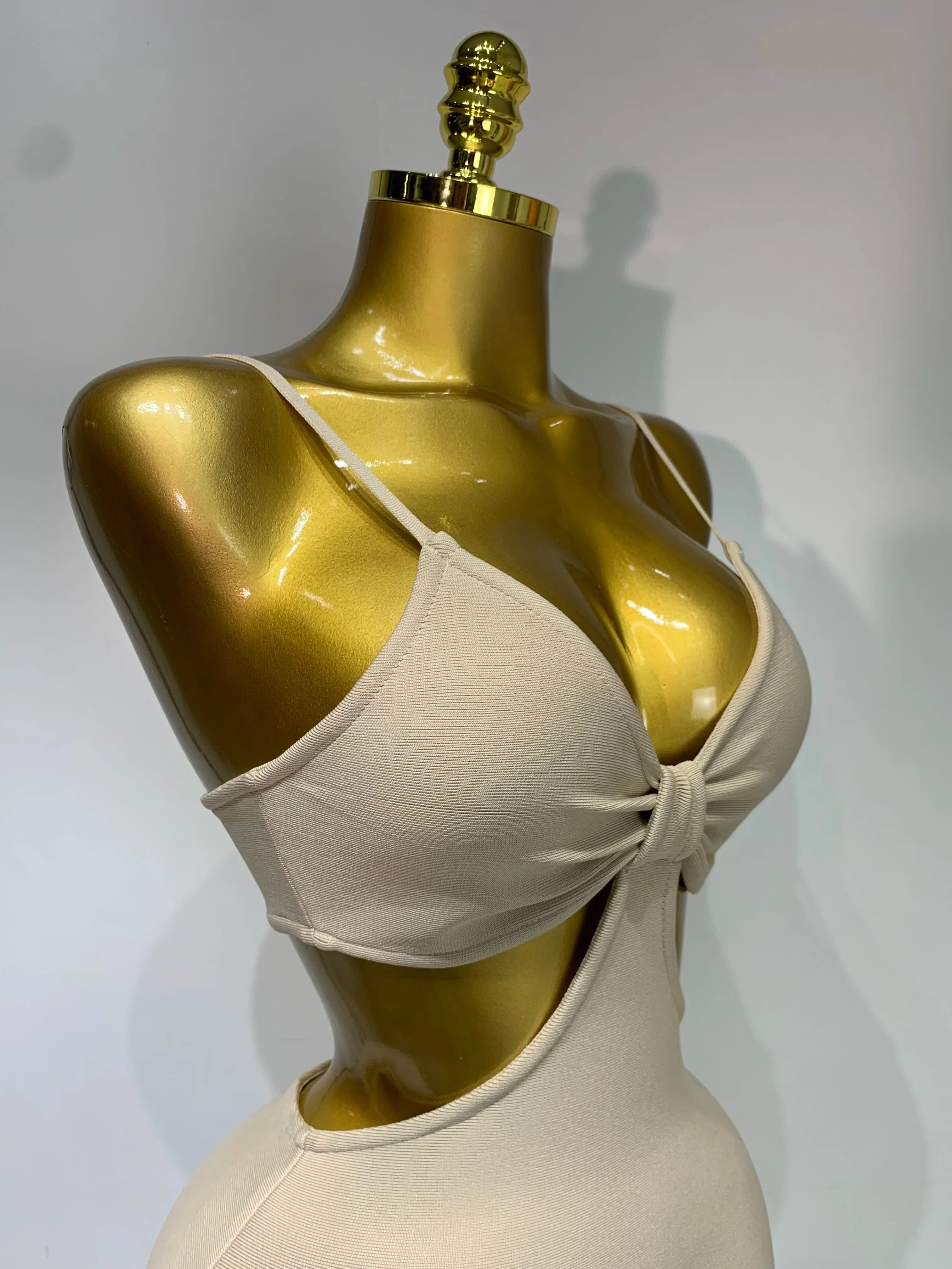 Women Sexy V Neck Backless Khaki Bodycon Bandage Dress Celebrity Elegant Evening Club Party Luxury Birthday Dress