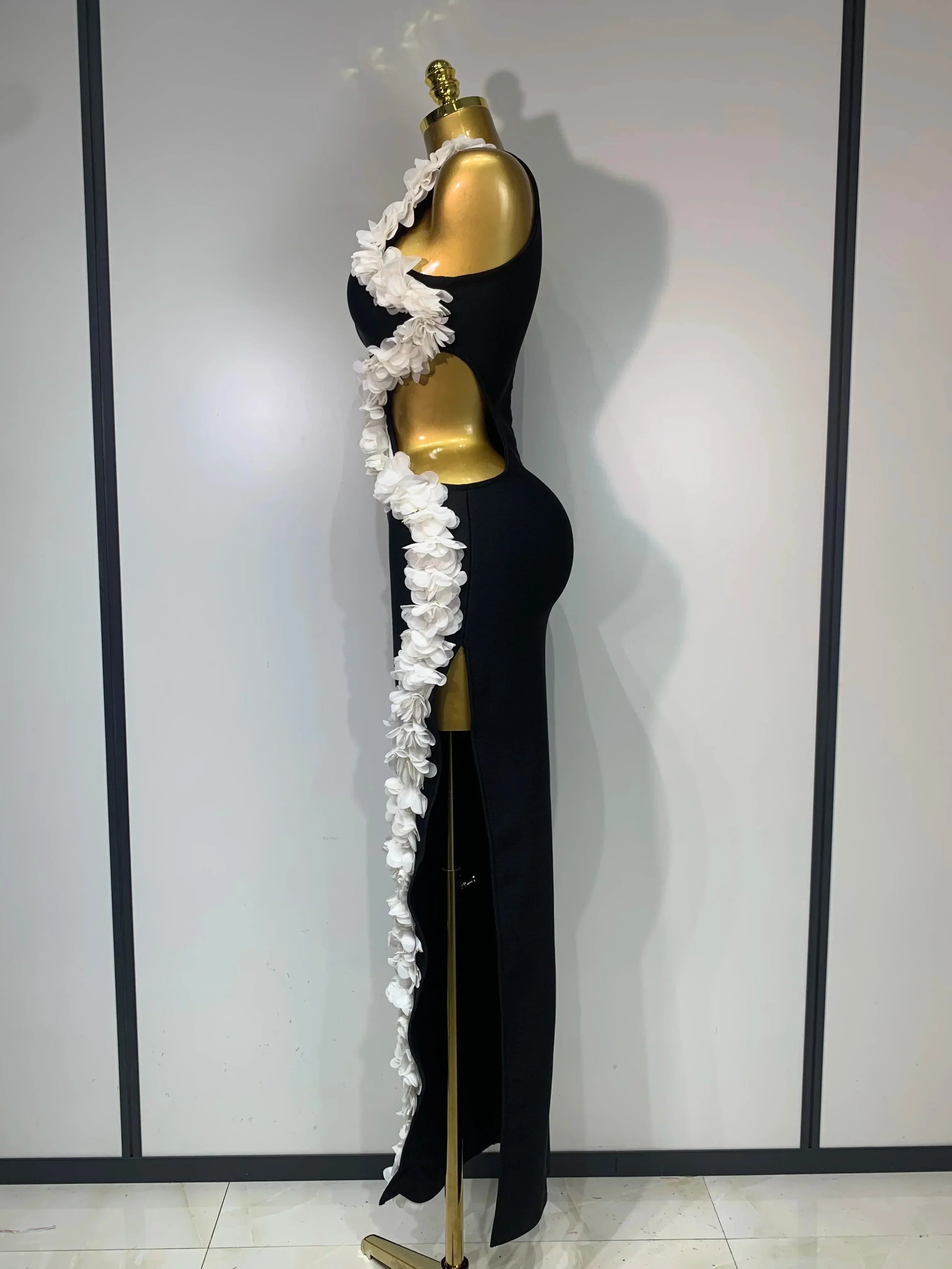 Women Sexy O Neck Flower Cut Out Maxi Long Bodycon Bandage Dress  Celebrity Elegant Evening Club Party Birthday Dress