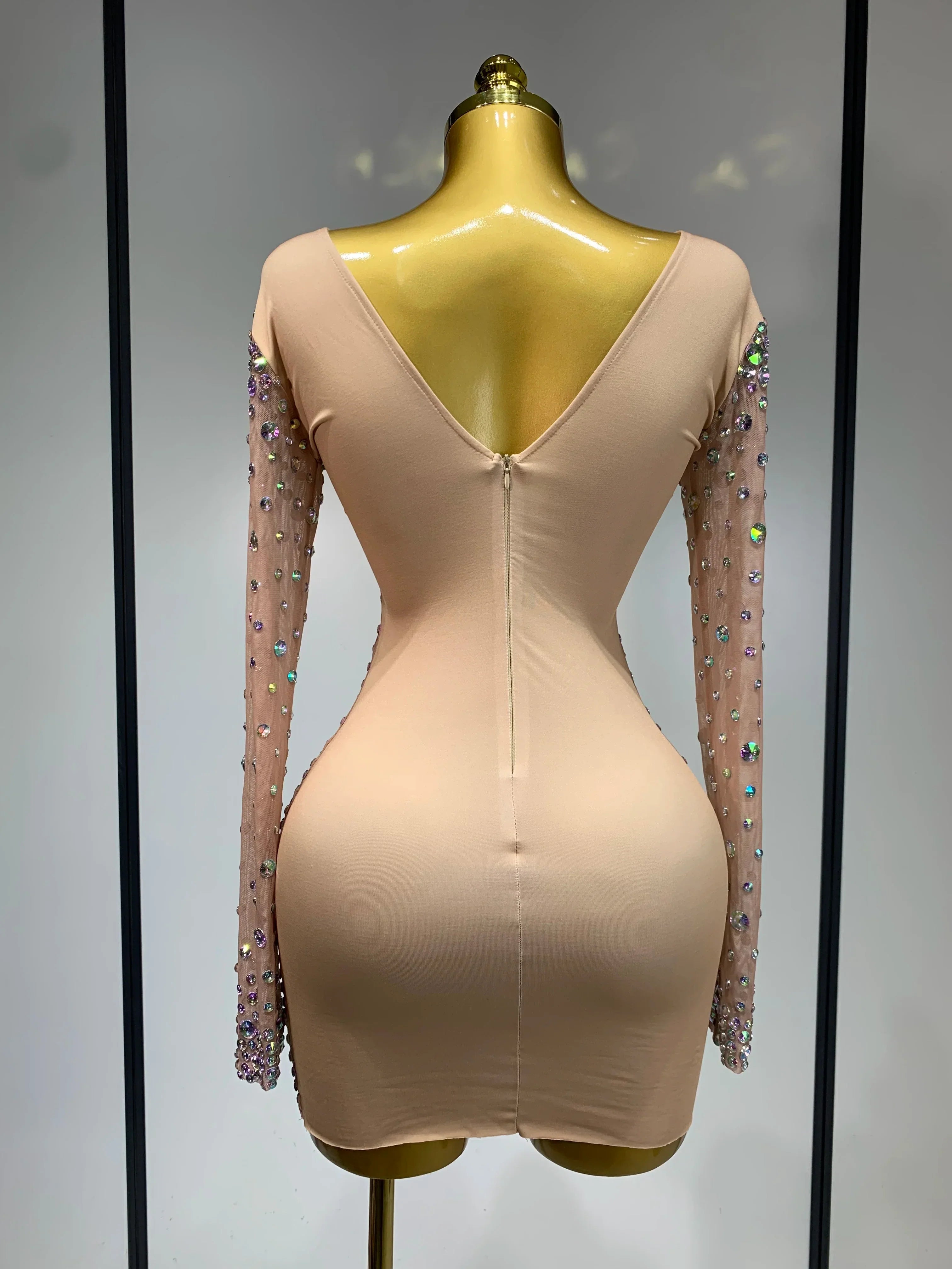 Sparkly Luxury Rhinestones Colourful Mini Dress Women Sexy Mesh See Through Birthday Performance Costume Dancer Stage Wear