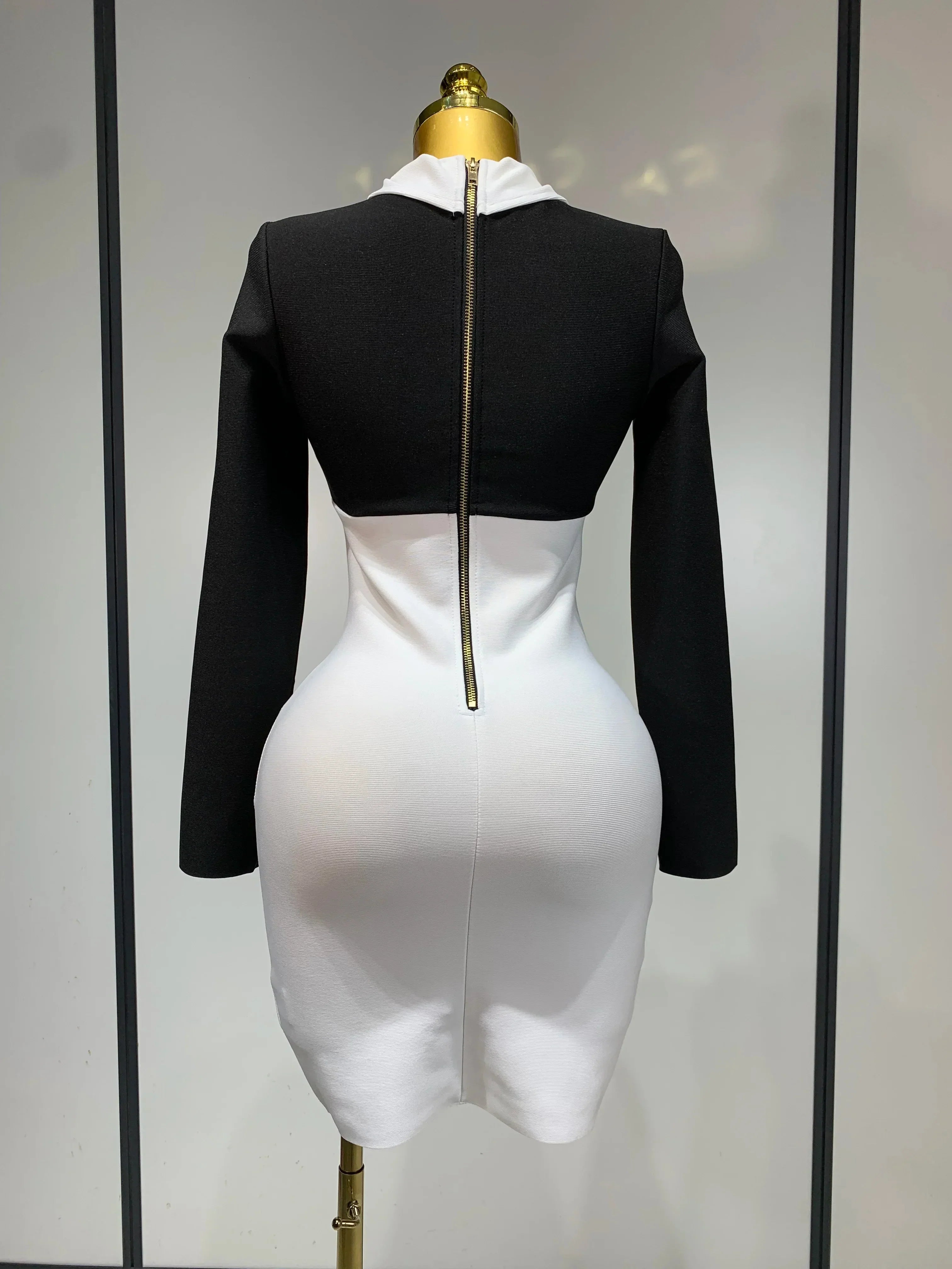 Women Long Sleeve Elastic Bodycon Short Bandage Dress  High Street Office Lady Formal Elegant Business Club Party Dresses
