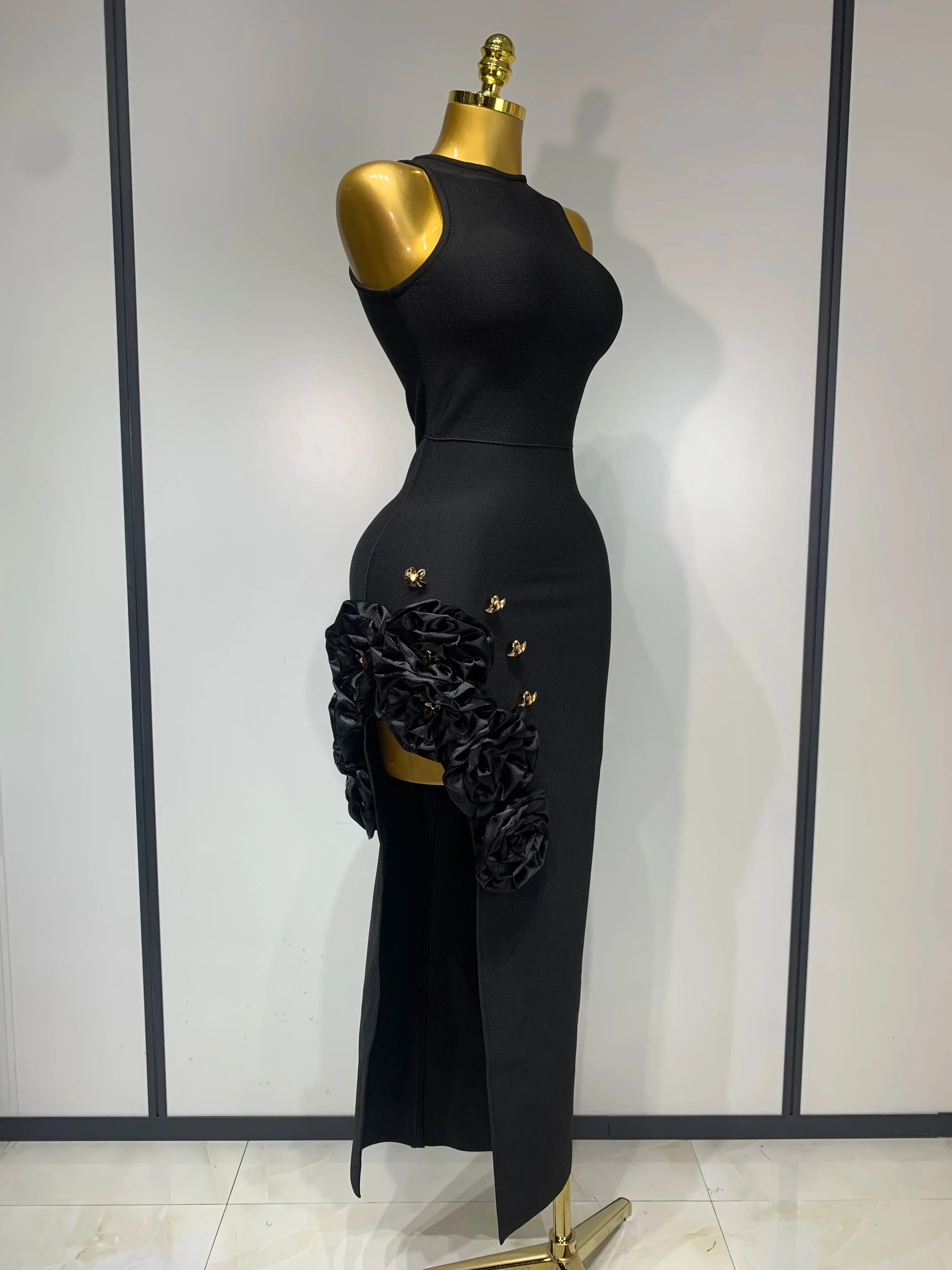 Women Fashion Celebrity Sexy Applique Black Long Bodycon Bandage Dress Elegant Evening Party Club Luxury Birthday Dresses
