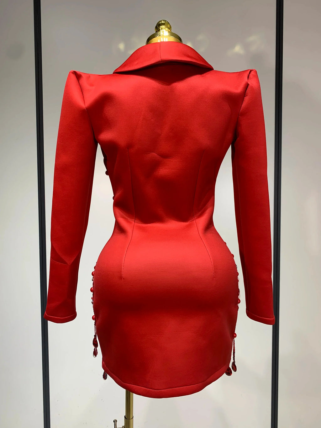 Luxury Rhinestone Deep V-Neck Slim Fit Red Suit Dress  Fashion Celebirty Elegant Evening Club Party Dresses