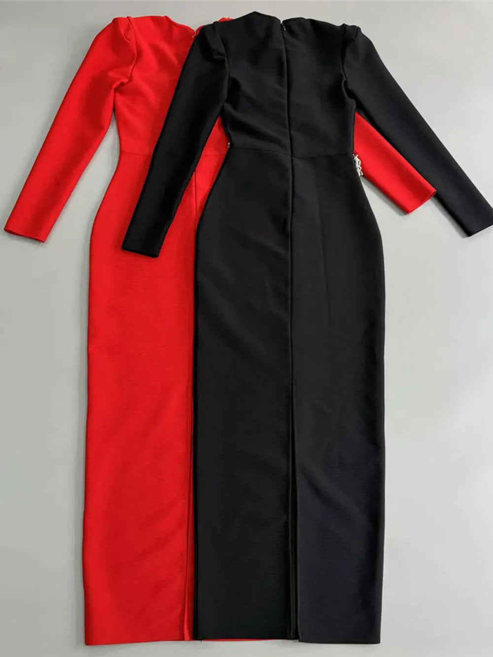 2024 Elegant Women Dress Light Luxury Diamond Design Bandage Dress Square Neck Long Sleeve Bodycon Christmas Red Dress Vestidos