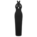 Long Ribbon Sexy V-Neck Sleeveless Halter Black Mini Ankle length Woman Birthday Party Dress Celebrity Evening Party Outfit black