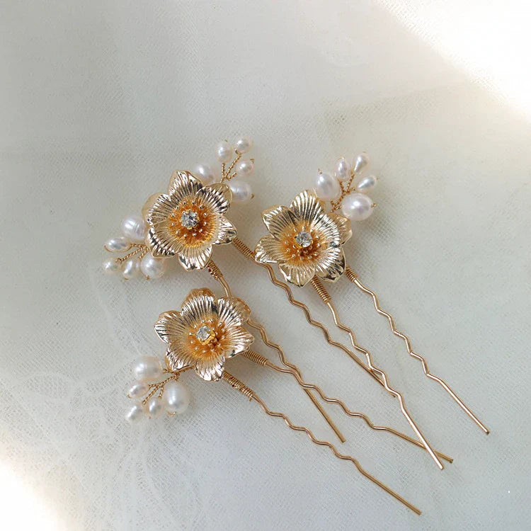 Bridal Jewelry Flower Head Pieces Pearl Hair Comb Pin For Bride Bridesmaids Women Vintage Gold Color Hairpin Wedding Accessories K 03