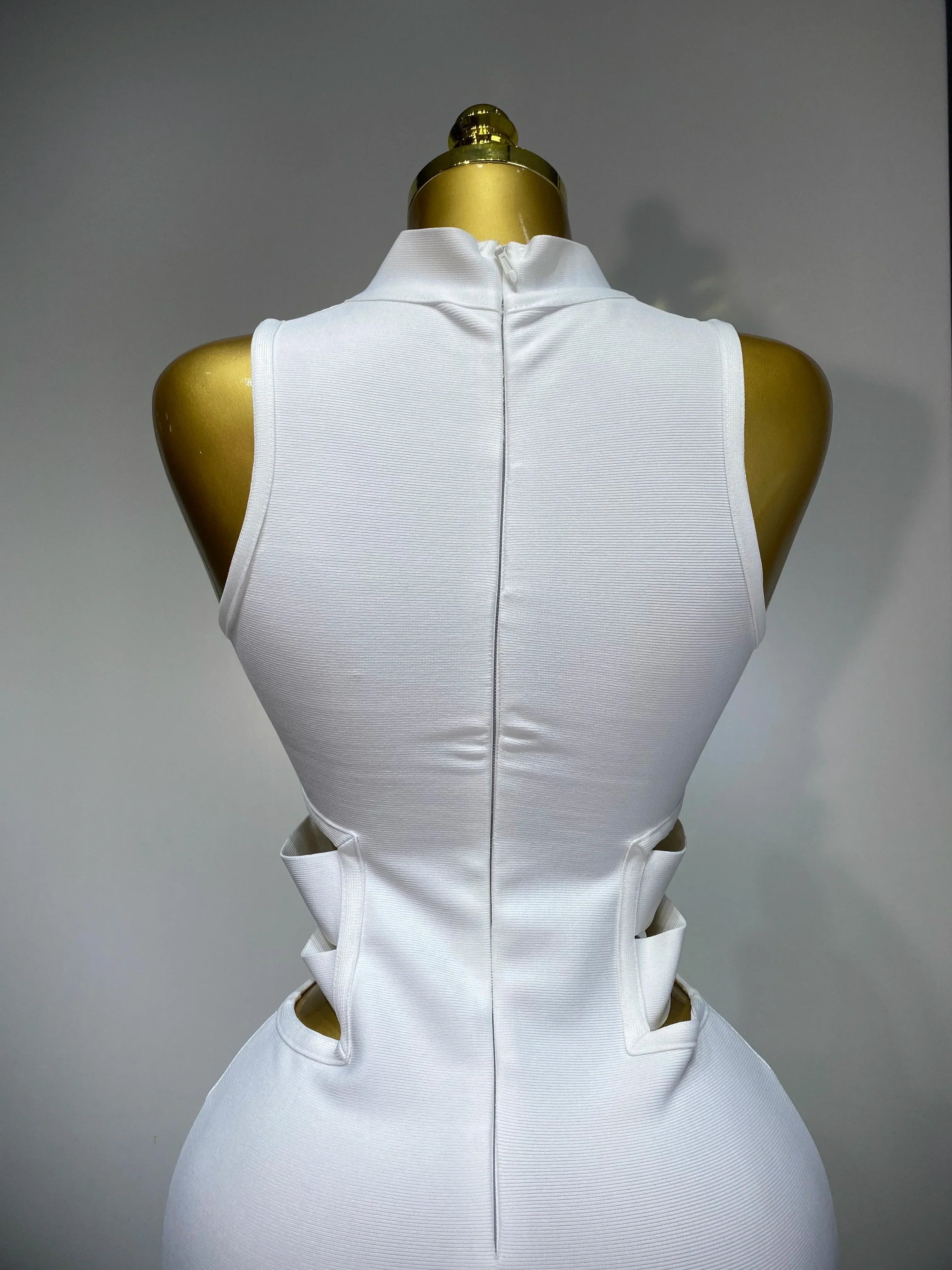 Women Sexy Turtleneck White Cut Out Midi Bodycon Bandage Dress  White Elegant Evening Party Dress Luxury Birthday Dress
