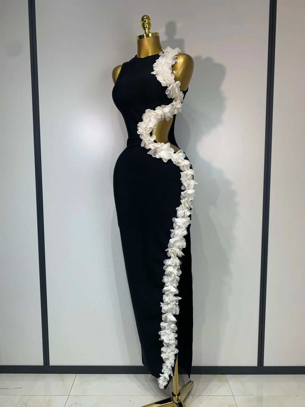 Women Sexy O Neck Flower Cut Out Maxi Long Bodycon Bandage Dress  Celebrity Elegant Evening Club Party Birthday Dress