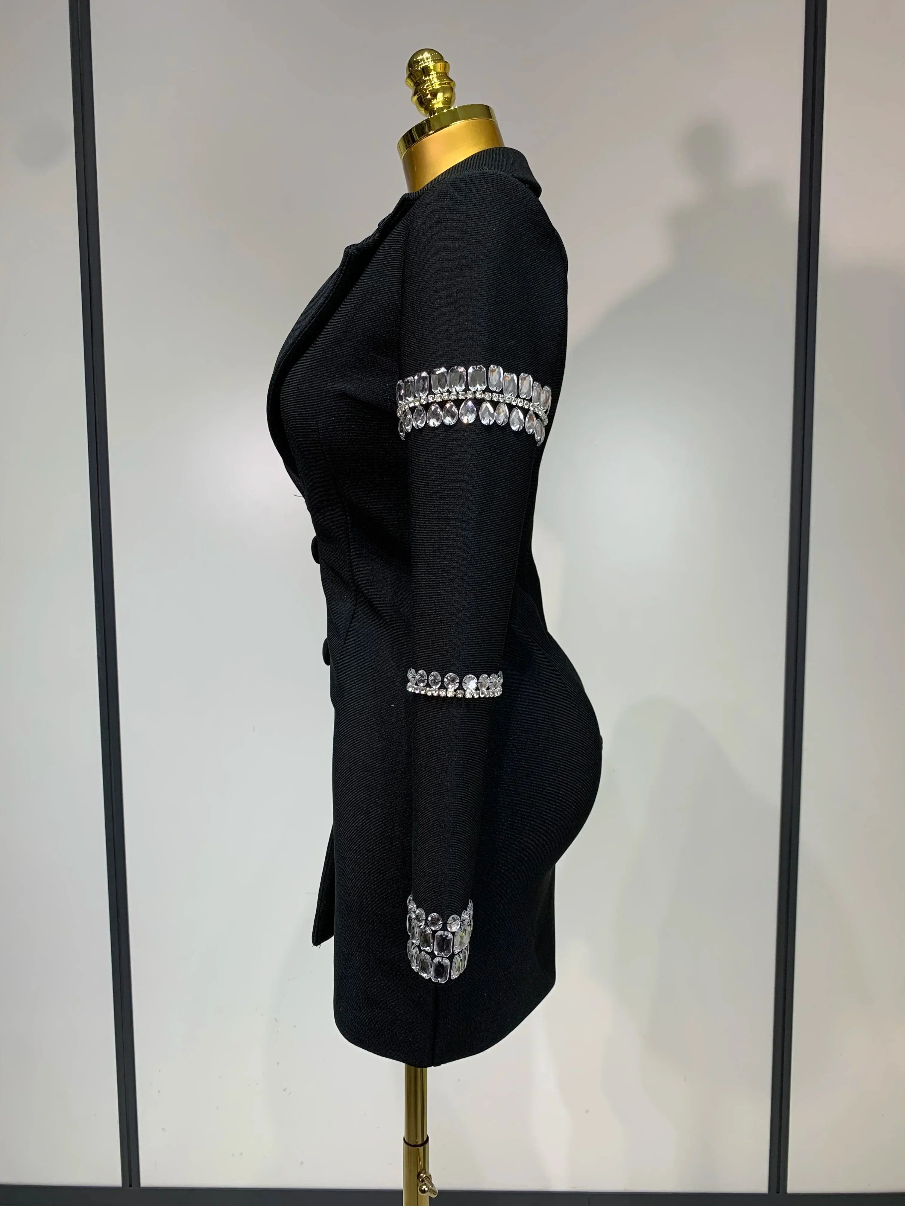Women Sexy Long Sleeve V Neck Beading Rhinestone Mini Bodycon Bandage Dress  Celebrity  Elegant Evening Party Birthday Dress