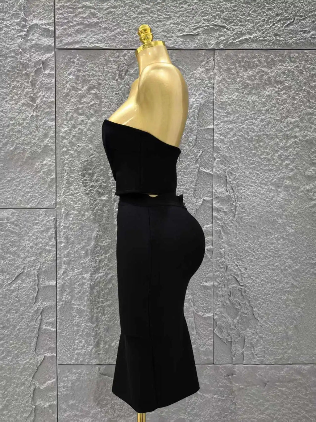 Women Sexy Strapless 2 Pieces Bodycon Rayon Bandage Midi Dress Nightclub Party Fashion Birthday Dress
