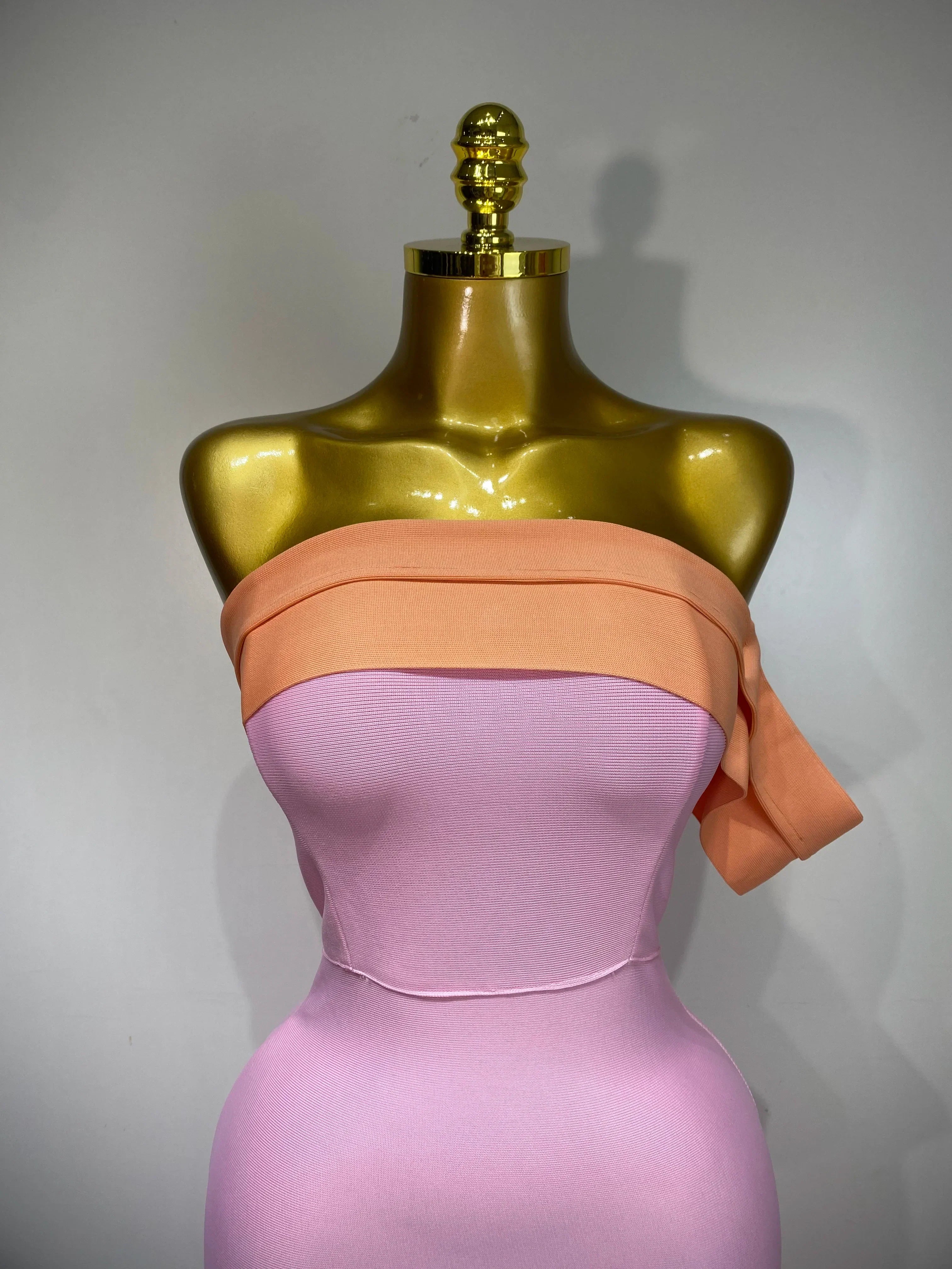 Women Sexy One Shoulder Color Block Bodycon Bandage Dress  Celebrity Elegant Evening Club Luxury Birthday Party Outfit