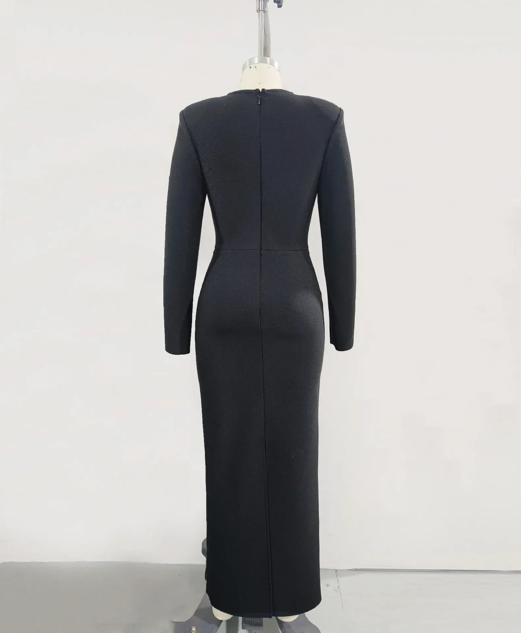 Women Long Sleeve Sexy Shinning Crystal Keyholes Bodycon Long Bandage Dress Celebrate Evening Party Cocktail Outfit