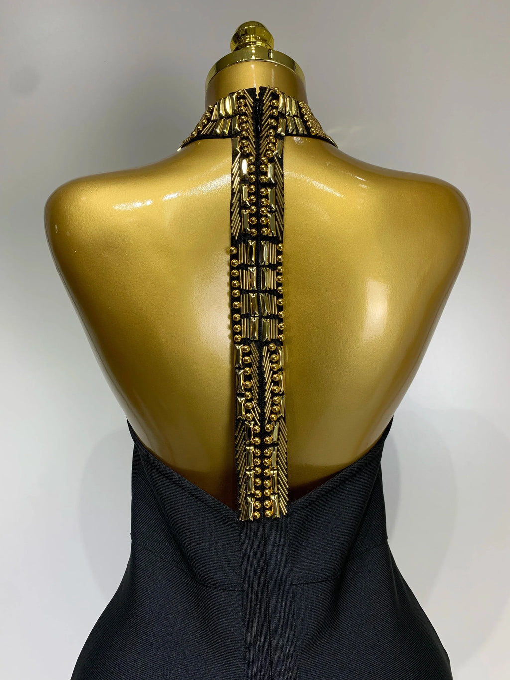 Women Fashion Celebrity Sexy Backless Beading Midi Black Bodycon Bandage Dress  Elegant Evening Club Luxury Birthday Dresses