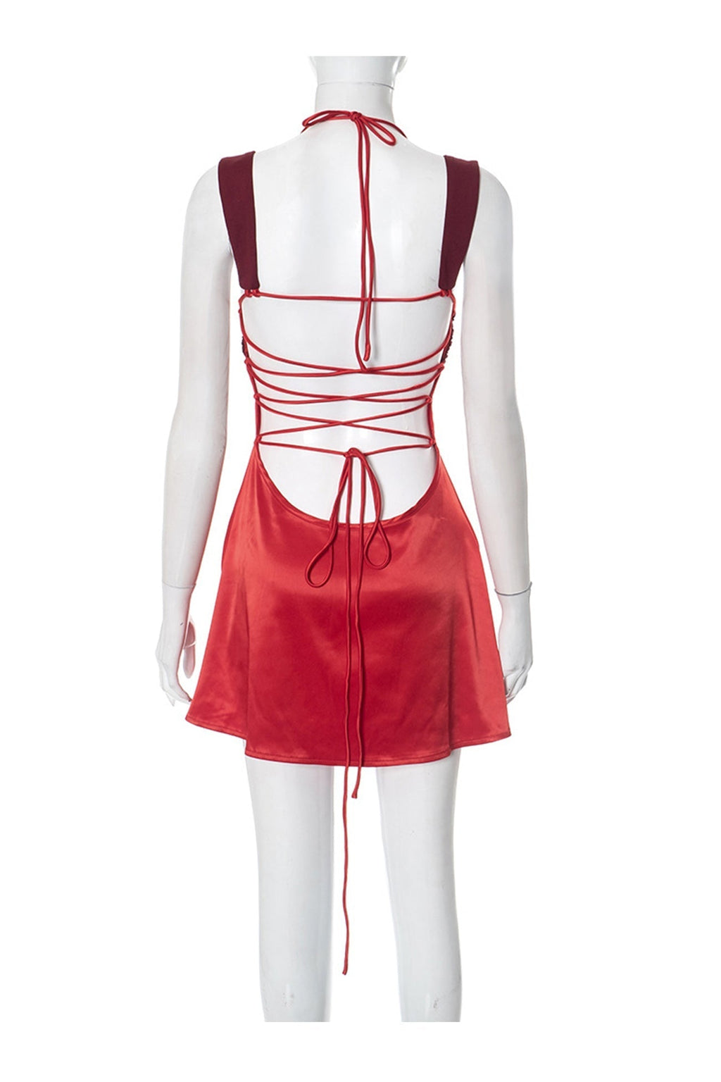 Satin Contrast Color Tie up Cami Dress