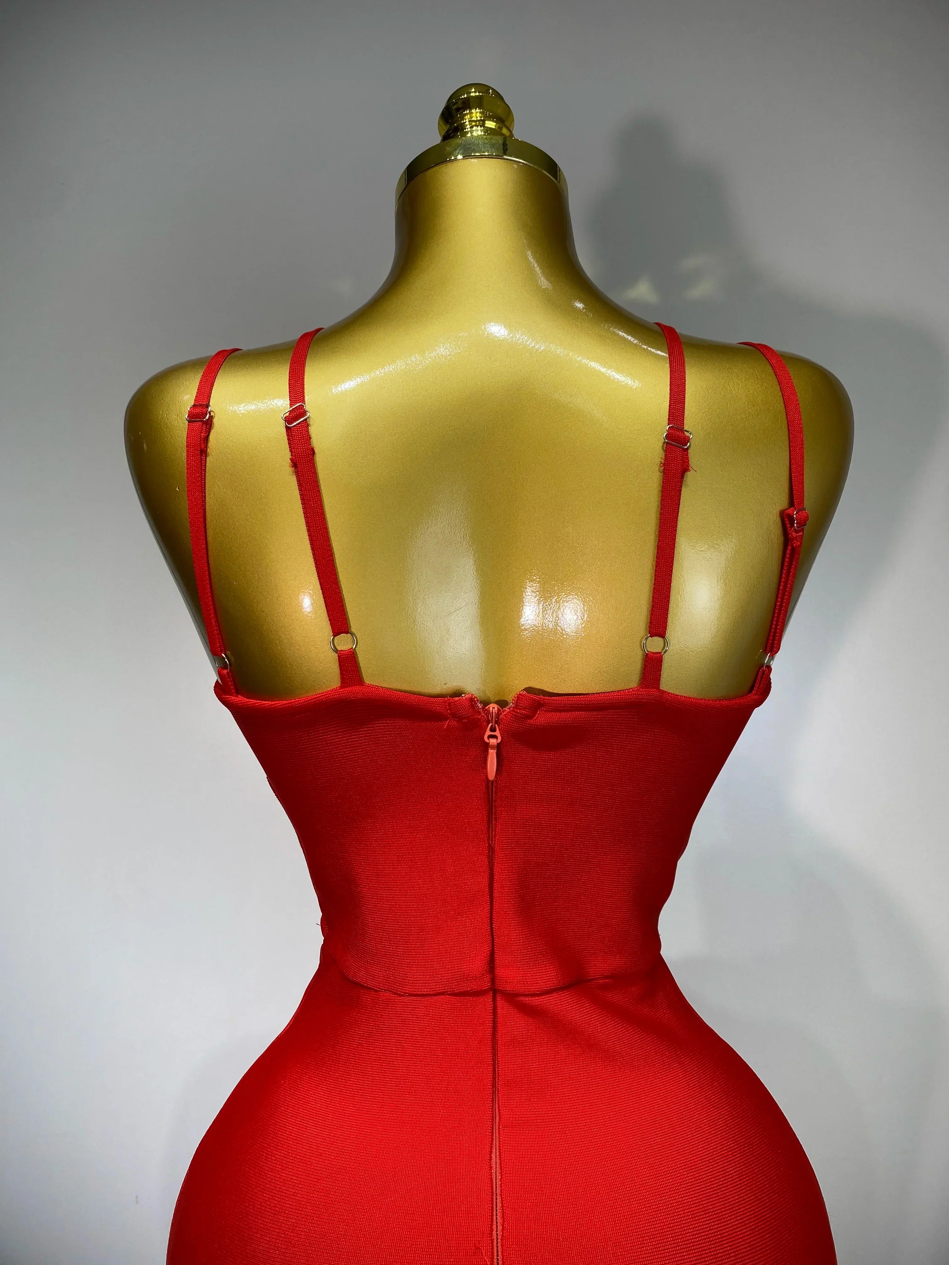 Women Sexy Sleeveless Hollow out Split Backless Red Midi Bandage Dress  Celebrity Elegant Evening Luxury Birthday Dresses