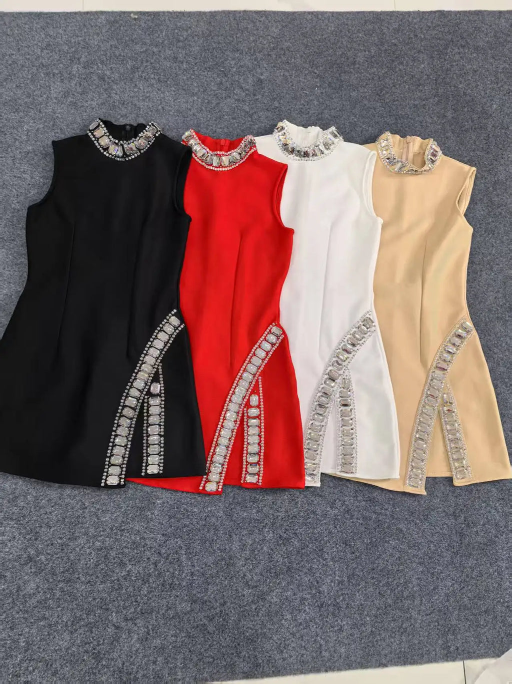 Black Red Women Sleeveless Sexy Big Crystal Sparkly Bodycon Mini Bandage Dress Celebrate Birthday Party Nightclub Outfit Vestido Red