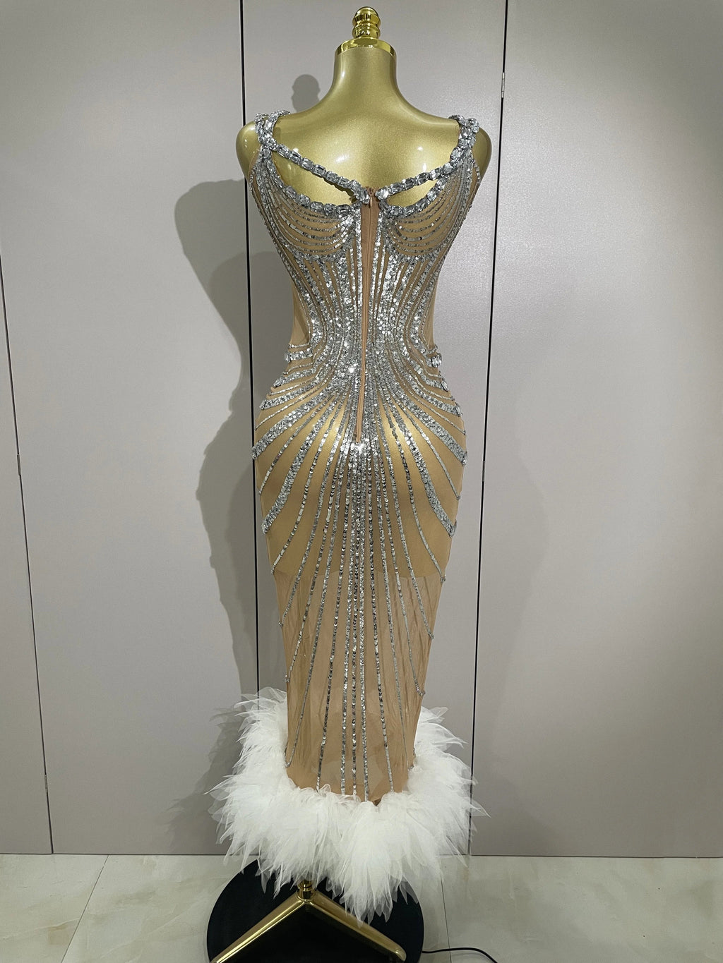 Luxury Sexy Silver Rhinestone Mesh See Through Long Dress  Women Birthday Party Prom Gown Singer Nightclub Stage Costume