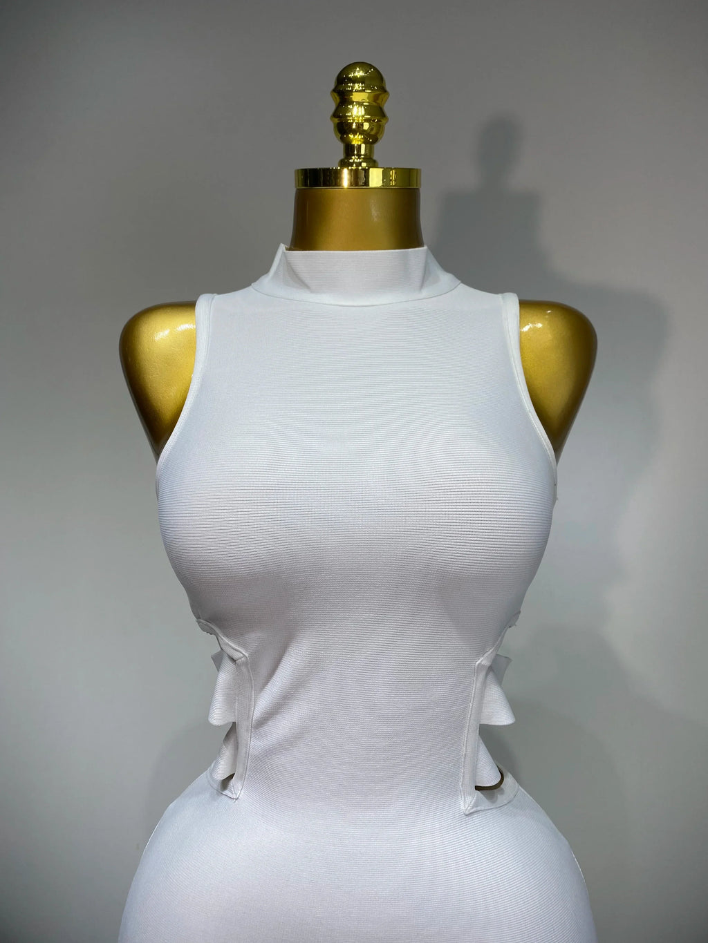 Women Sexy Turtleneck White Cut Out Midi Bodycon Bandage Dress White Elegant Evening Party Dress Luxury Birthday Dress