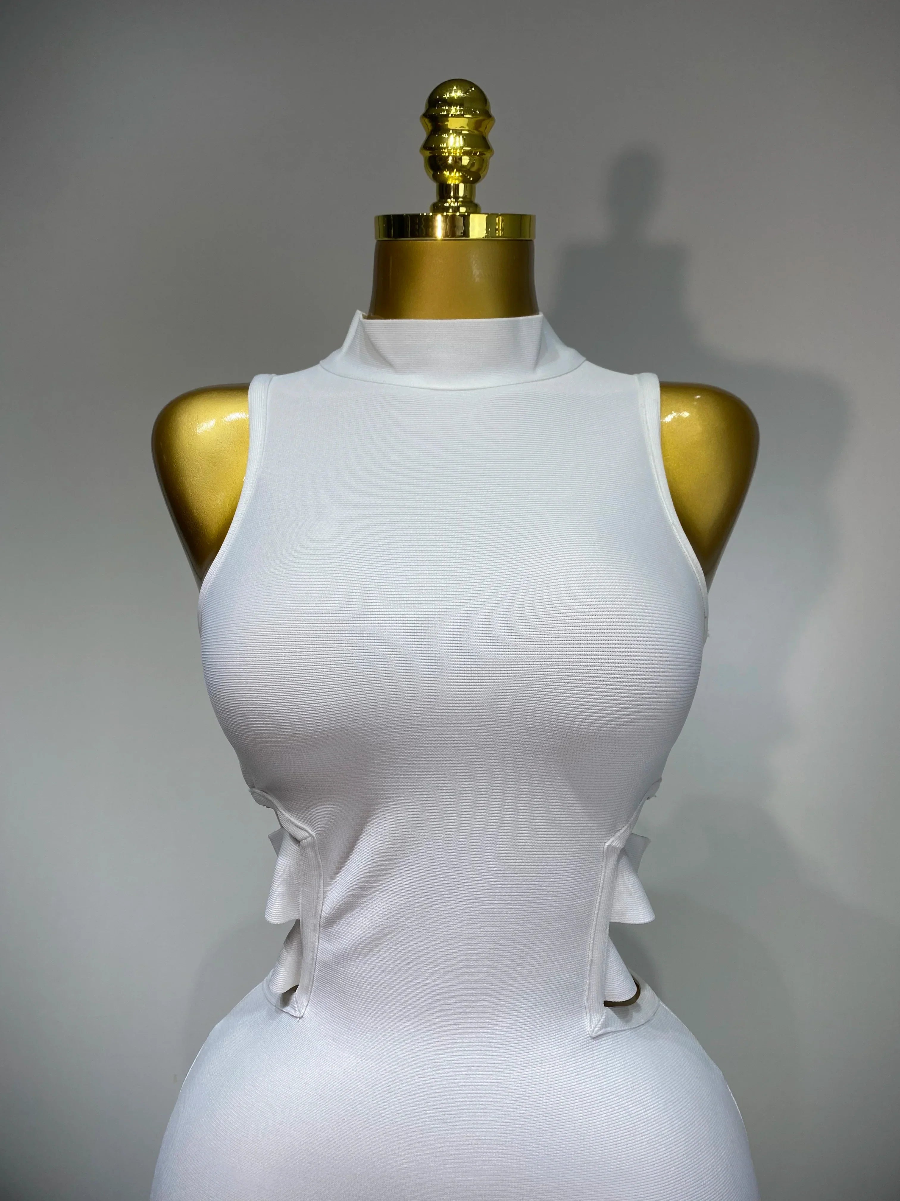 Women Sexy Turtleneck White Cut Out Midi Bodycon Bandage Dress White Elegant Evening Party Dress Luxury Birthday Dress