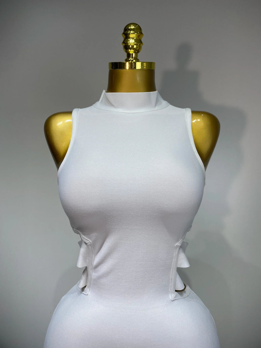 Women Sexy Turtleneck White Cut Out Midi Bodycon Bandage Dress  White Elegant Evening Party Dress Luxury Birthday Dress