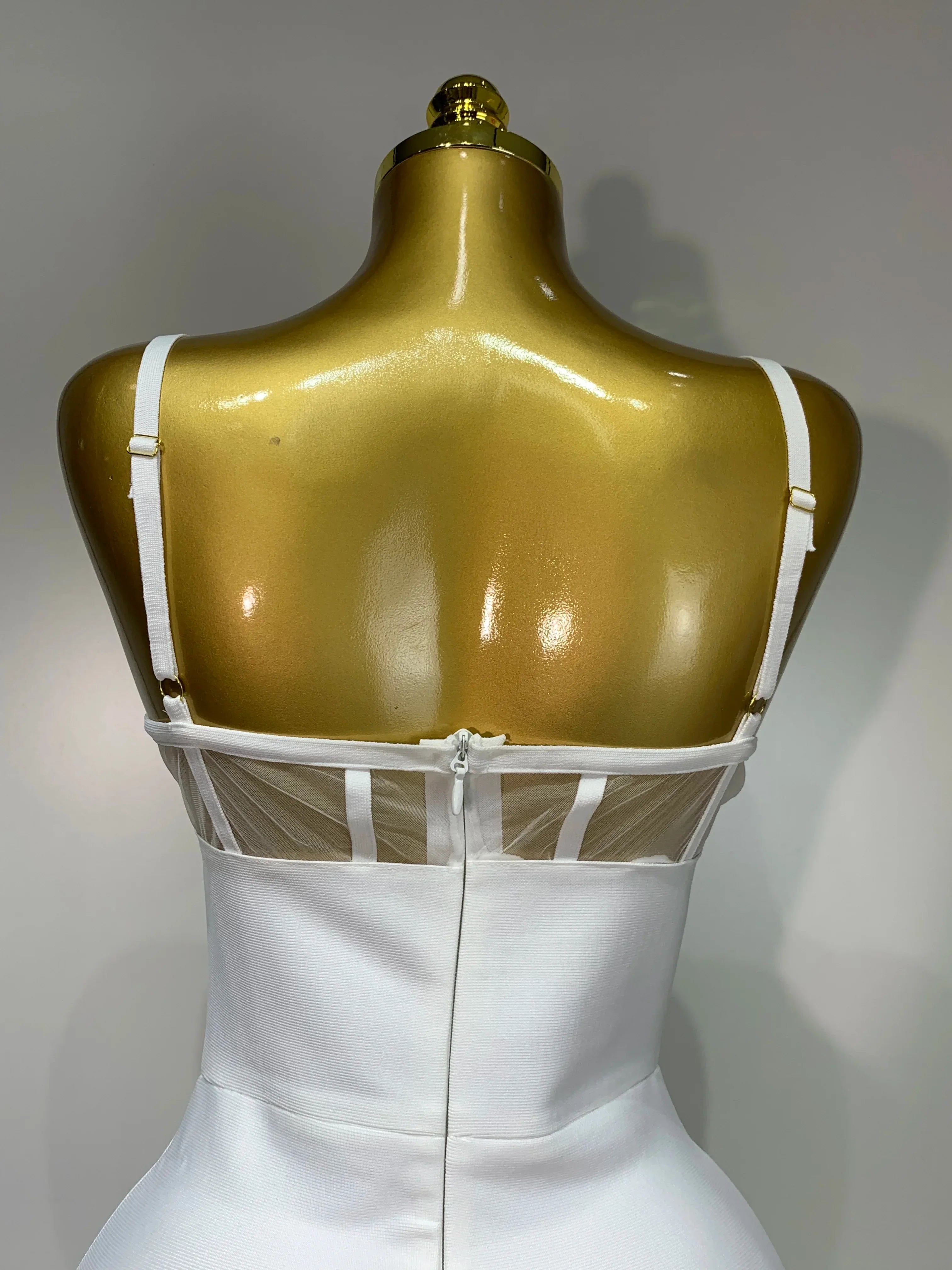 Fashion Sexy V Neck Backless Diamonds Split Women Bodycon Bandage Dress White Elegant Evening Club Party Birthday Dresses
