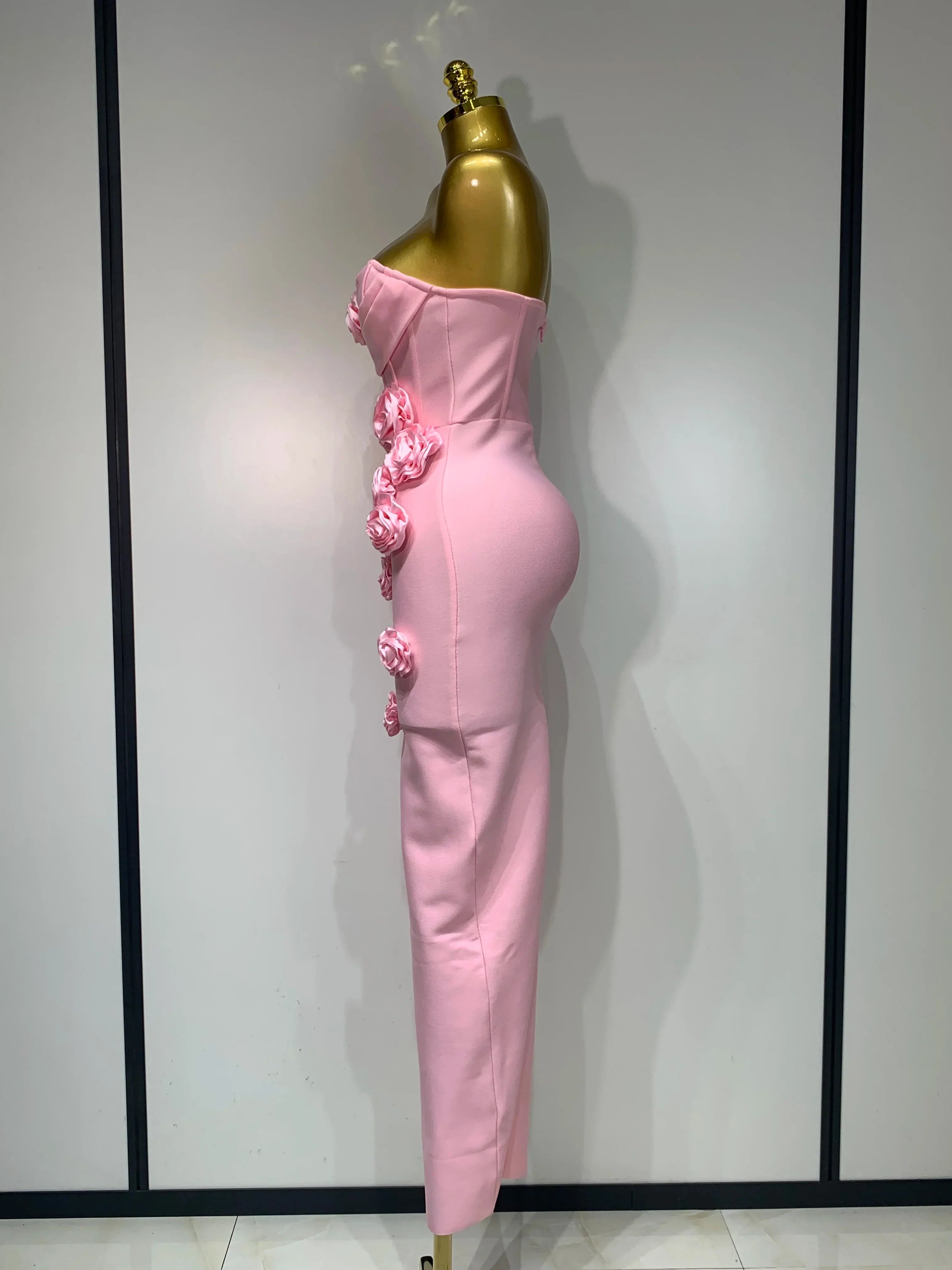 Women Celebrity Sexy Strapless Backless Flower Maxi Long Bodycon Bandage Dress Elegant Birthday Evening Club Party Dresses