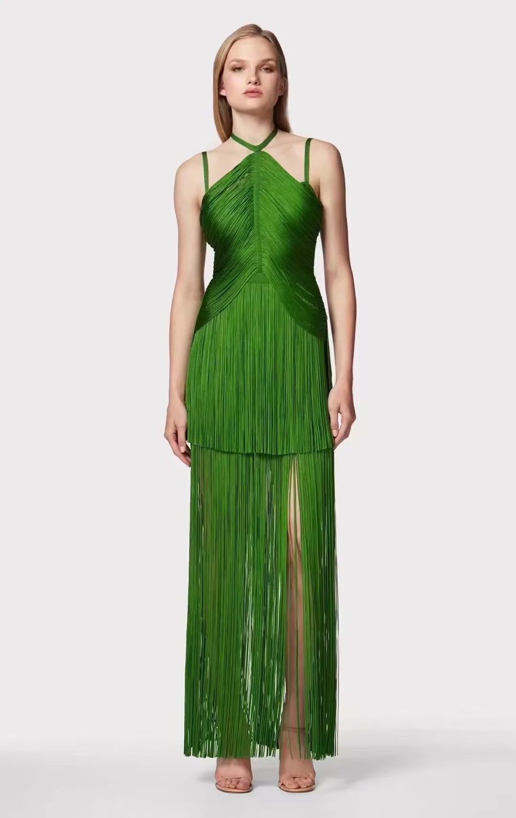Green Color Women Sext Halter Off the Shoulder Bodycon Bandage Long Dress Elegant Evening Party Celebrate Birthday Dress Vestido green