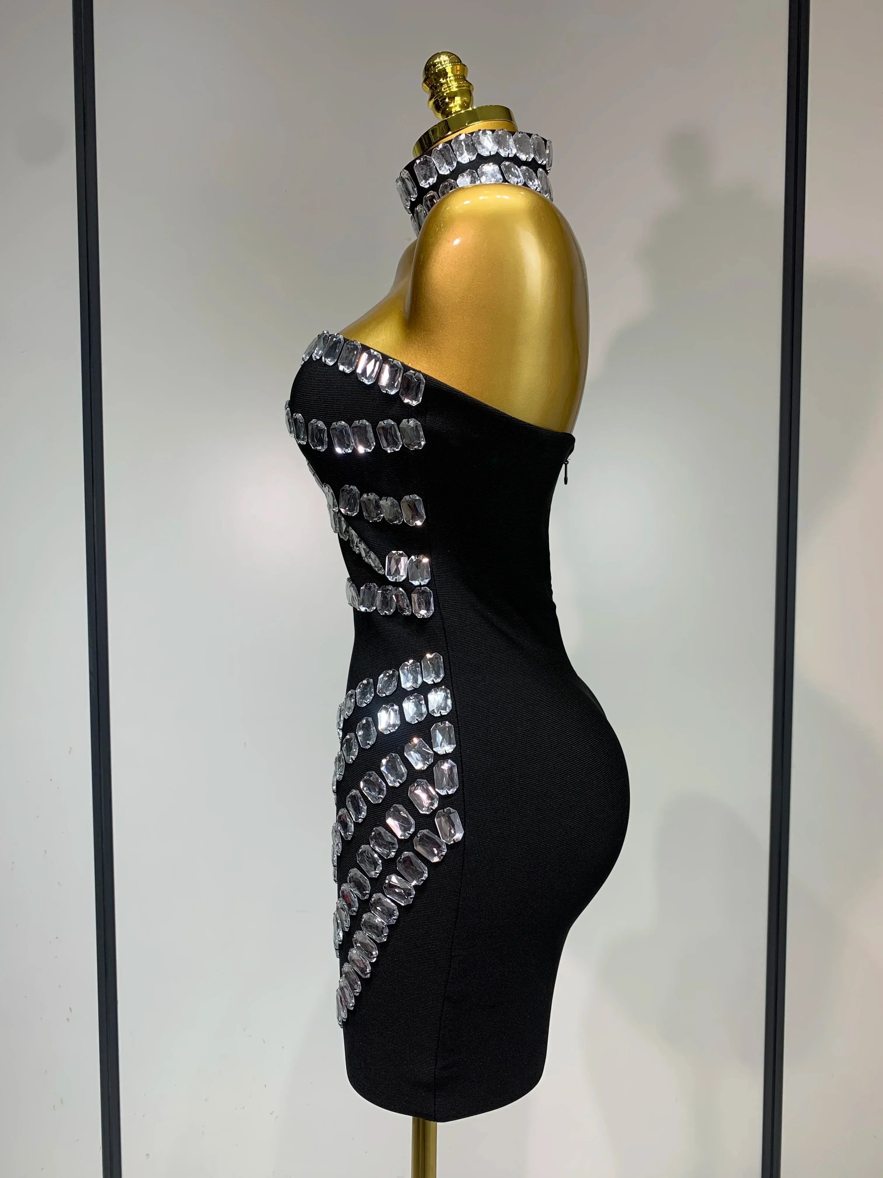 Sparkly Rhinestones Bodycon Strapless Mini Bandage Dress  Women Backless Fashion Evening Party Club Luxury Birthday Dresses