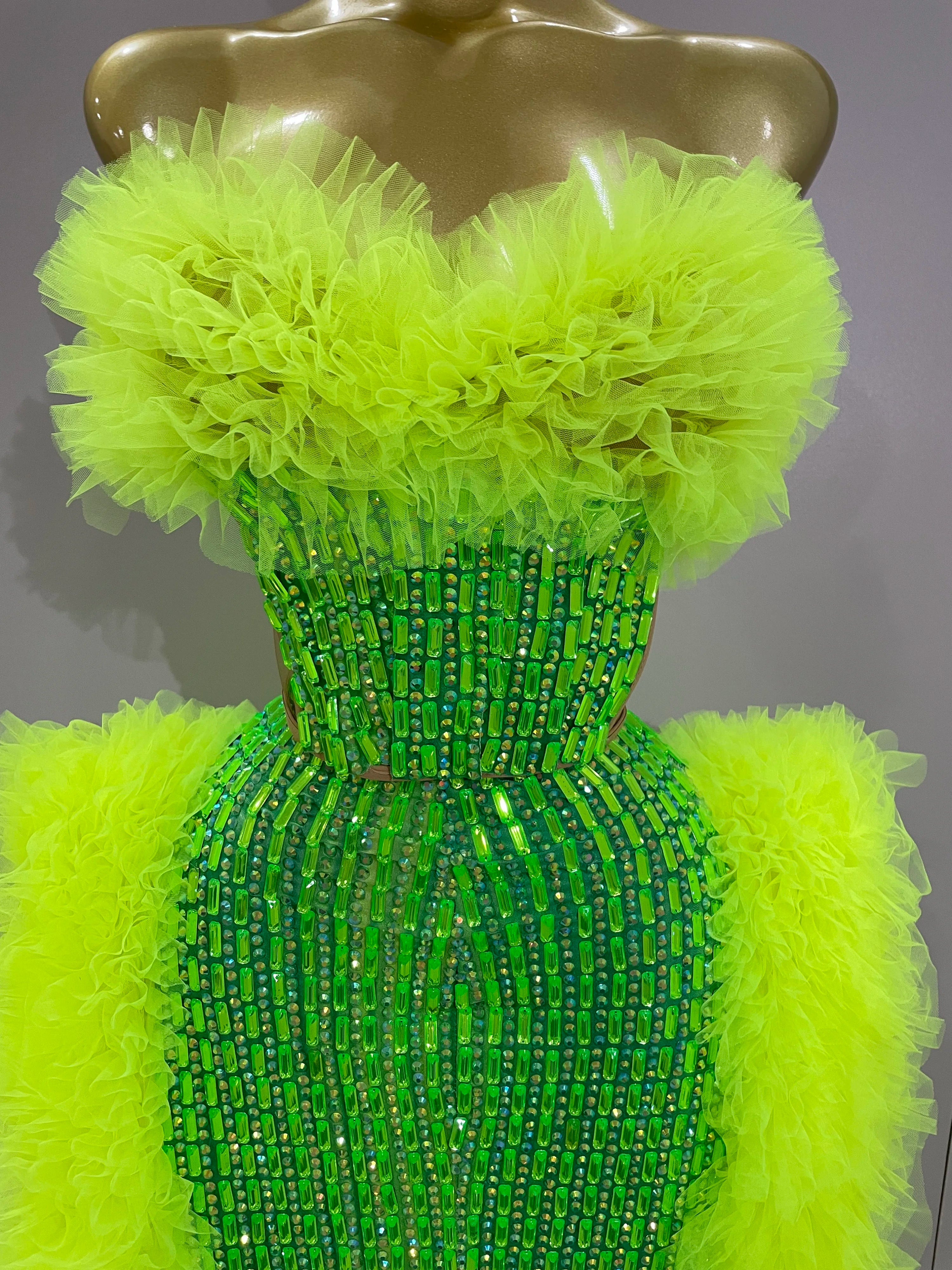 Sparkly Rhinestone Sexy Strapless Tops Skirt 2 PCS Set  Women Celebrate Evening Prom Birthday Dress Nightclub Stage Outfit