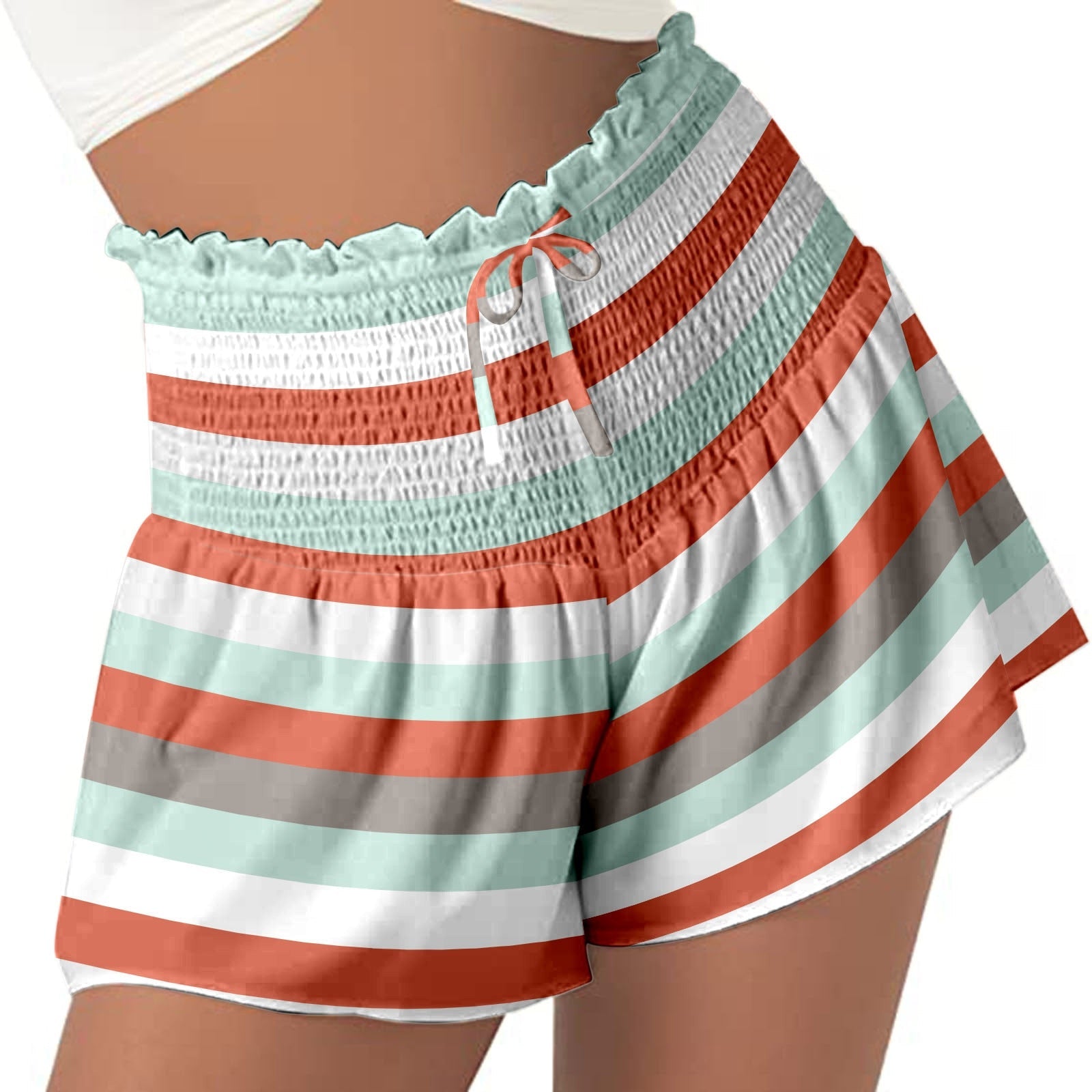Women High Waist Loose Shorts Sports Drawstrings Floral Print Beach Shorts