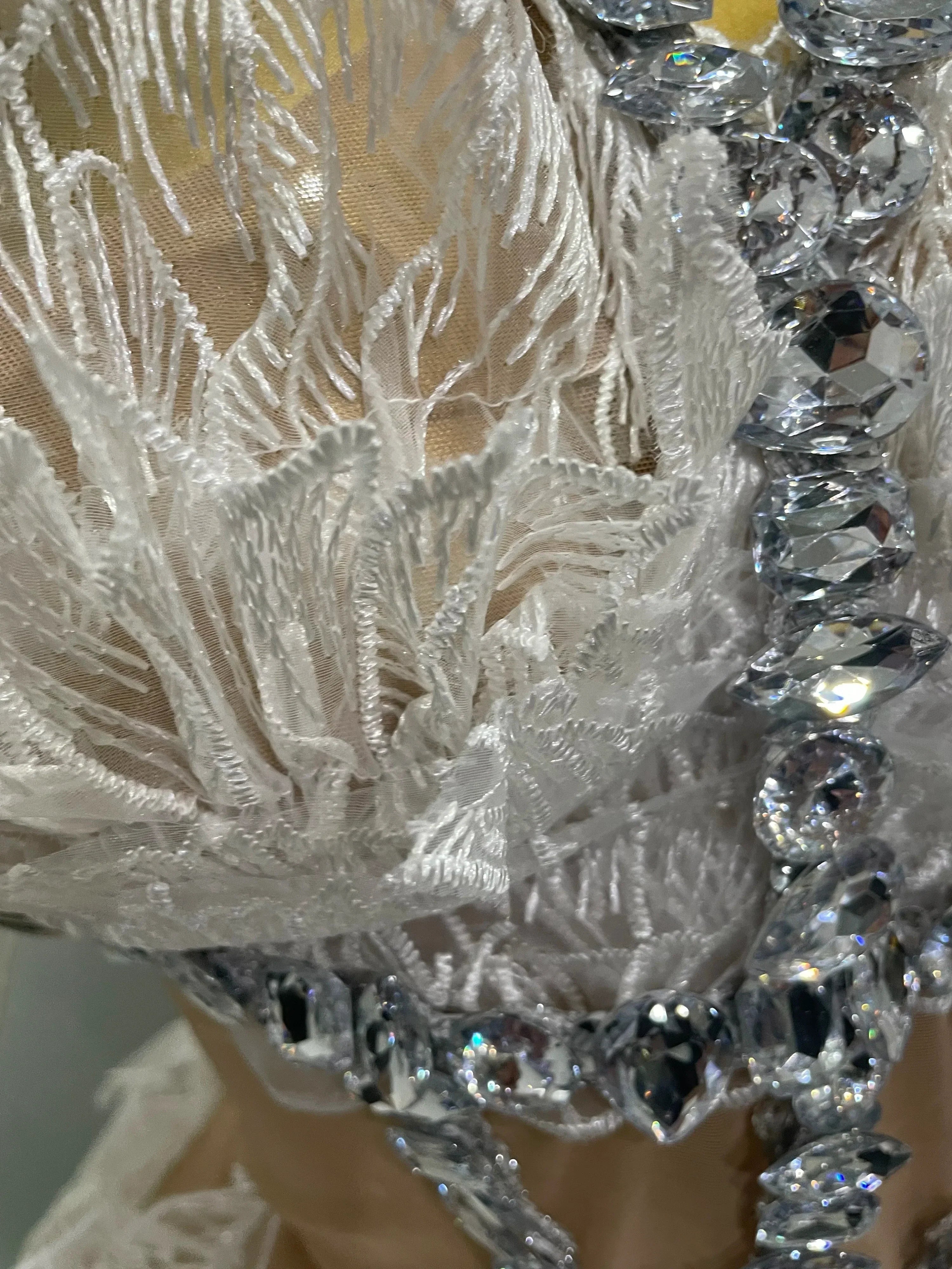 Sexy Shining Gold Crystal Transparent Wings Mini Dress  Women Birthday Party Bar Nightclub Singer Stage Performance Costume