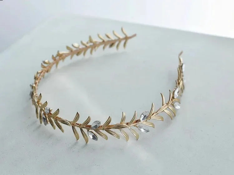 Vintage Gold Color Baroque Headband Tiara Brides Rhinestones Leaf Headpiece Headdress Wedding Accessories Bridal Hair Jewelry b