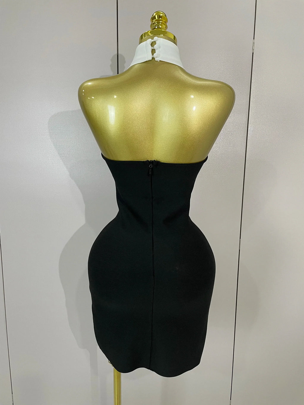 Sexy Backless White Shirt Collar Black Mini Bodycon Bandage Dress  Women Elegant Evening Club Party Luxury Birthday Dresses