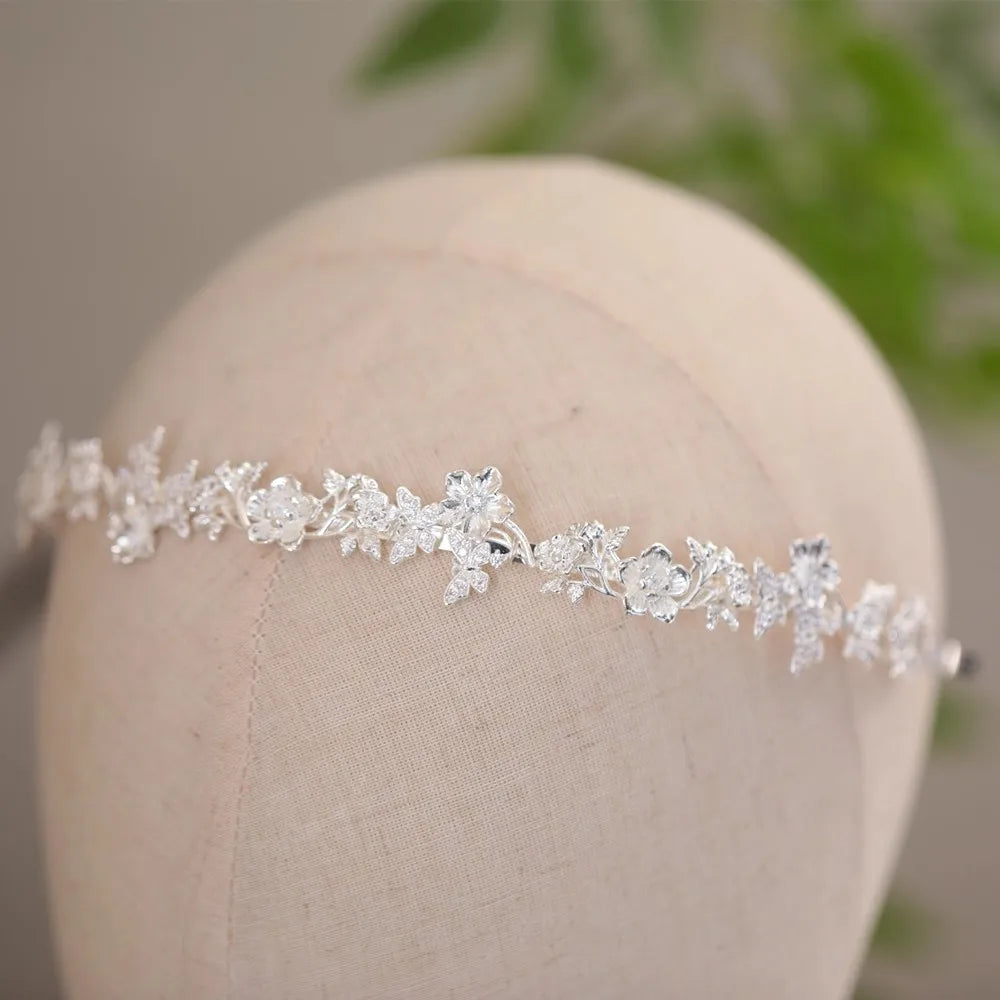 Flower Headband Hairband Tiara Silver Color Headpiece For Bride Zircon Headwear Crown Bridal Hair Jewelry Wedding Accessories