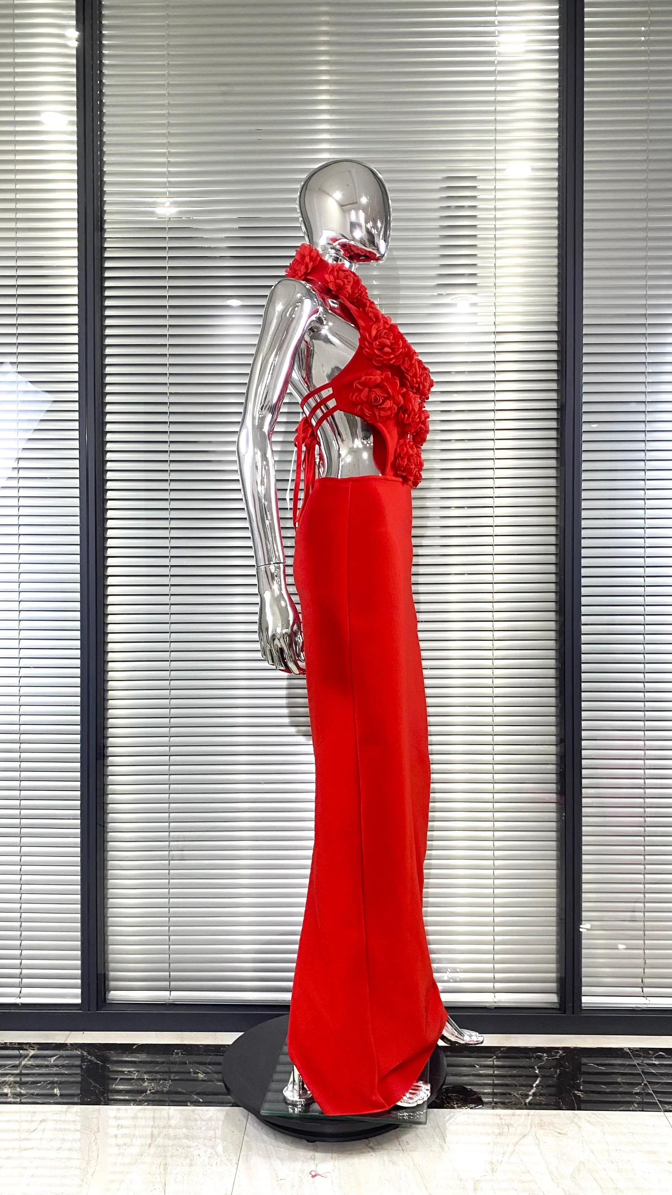 Red Color Women Sexy Halter Florals Backless Off the Shoulder Bodycon Long Dress Celebrate Nightclub Party Birthday Outfit