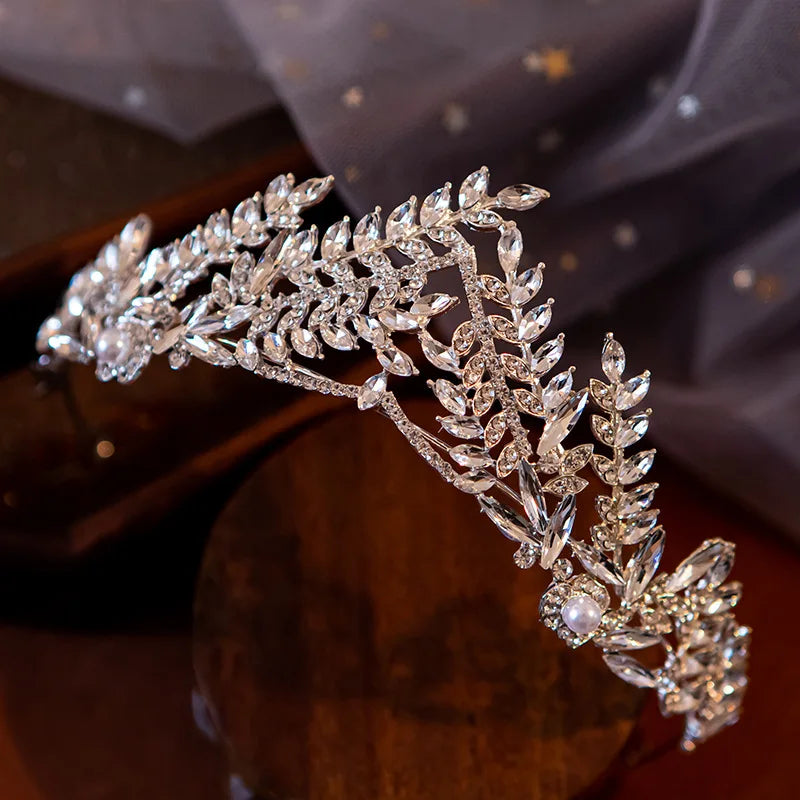 Bridal Hair Jewelry Rhinestones Crystal Crowns and Tiaras Women Brides Princess Queen Headband Headpiece Wedding Accessories pearl
