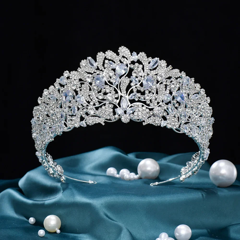 Baroque Queen Crowns For Women Crystal Zircon Big Bridal Tiara Crown For Wedding Pageant Miss Universe Diadem Bride Headpiece as picture
