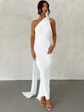 One Shoulder Scarf Ruched Maxi Dress