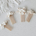 Bridal Jewelry Imitation Pearl Hair Comb Pin Porcelain Flower Head Piece Brides Gold Silver Color Hairpin Wedding Accessories gold color