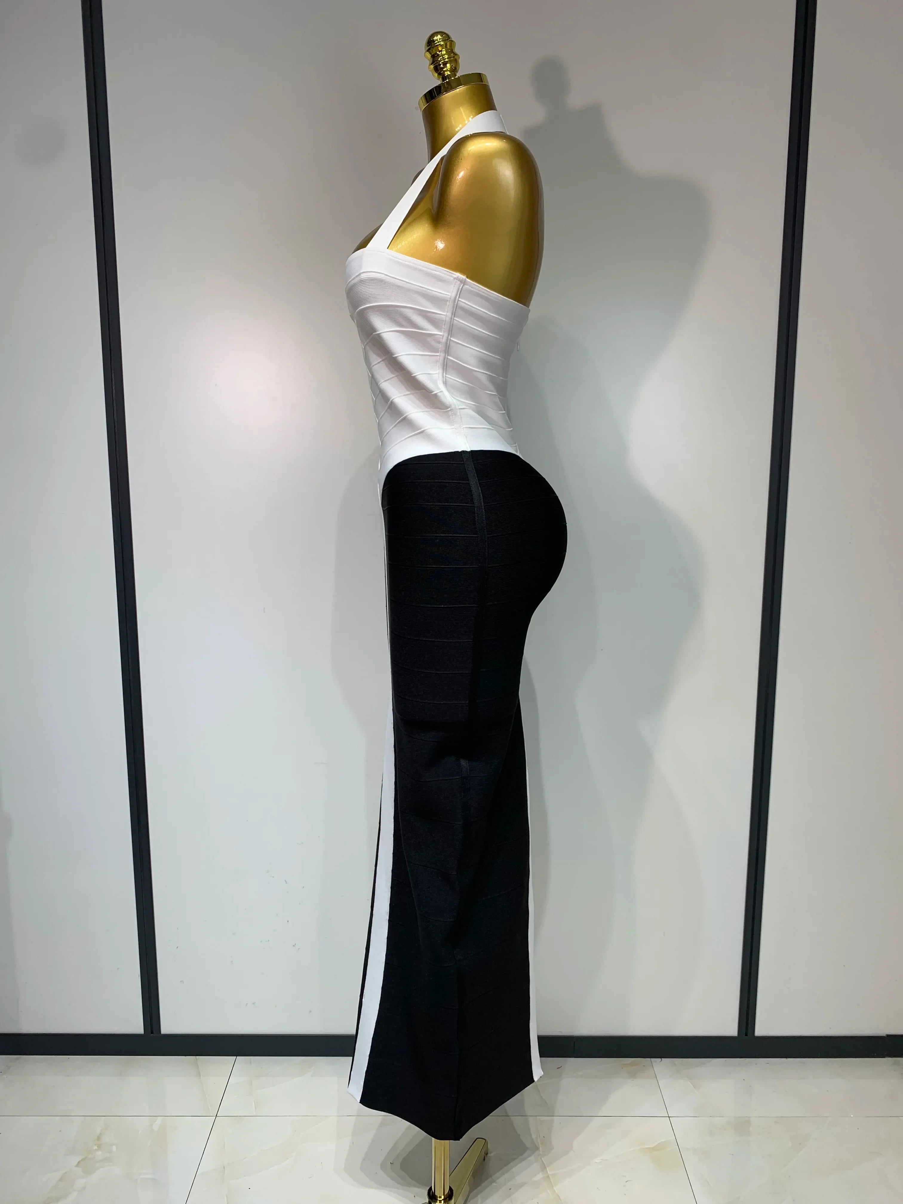 Women Sexy Halter Whiter Black Patchwork Bodycon Bandage Dress Celebrity Elegant Evening Party Club Luxury Birthday Dresses