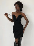 Black White Color Women Sexy Strap V-Neck Bodycon Mini Dress Sleeveless Bandage Nightclub Celebrate Party Dress black